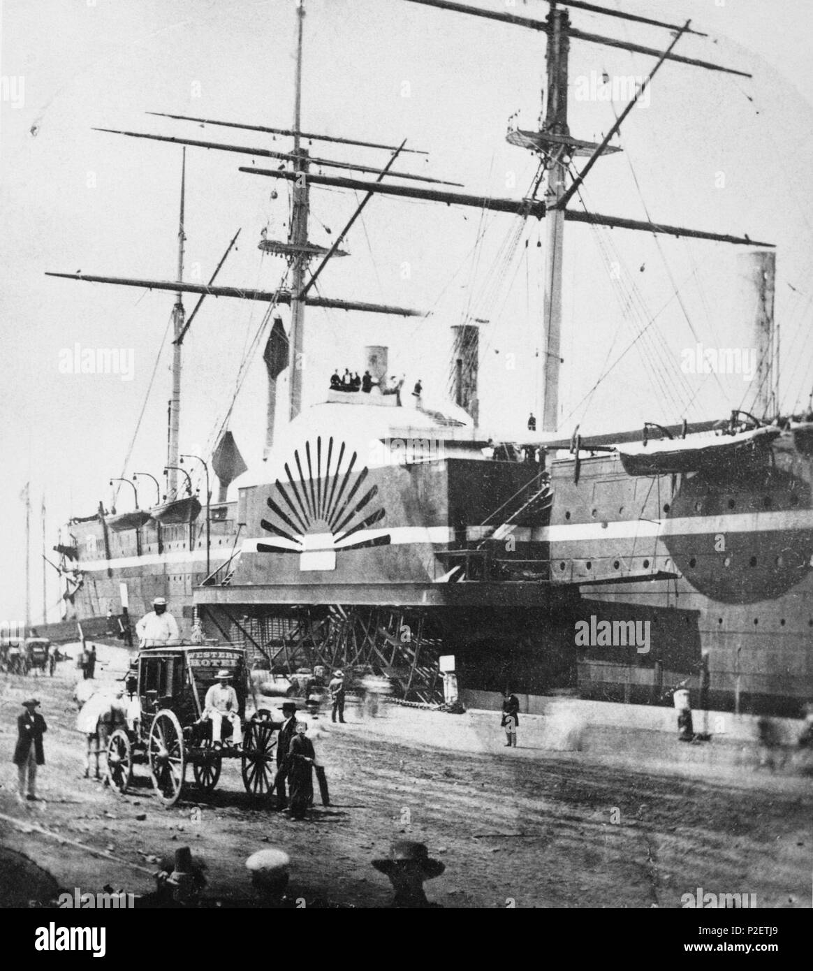 SS Great Eastern, an iron sailing steam ship designed by Kingdom Brunel. 1860. Stock Photo
