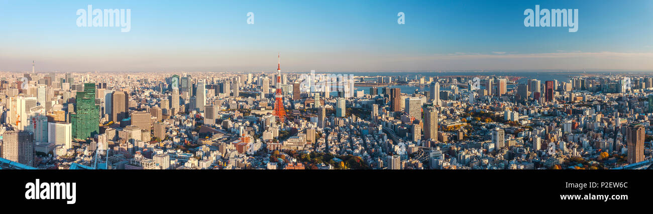 Tokyo Skyline Seen From Roppongi Hills With Skytree Tokyo Tower And Bay Minato Ku Tokyo Japan Stock Photo Alamy