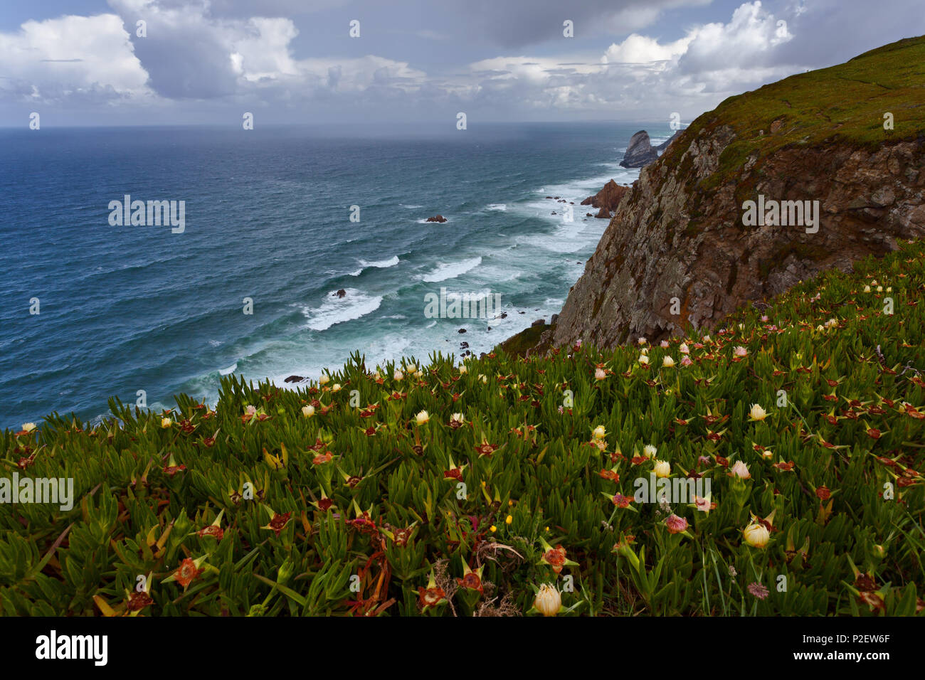Cabo da Roca, summer, coast, Atlantic Ocean, surf, sea, rocks, cliffs, Portugal Stock Photo