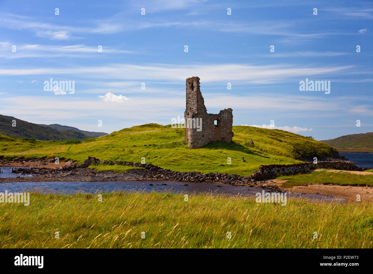 Ardvreck Castle, Loch Assynt, Summer, Ruin, Castle, Scotland Stock Photo