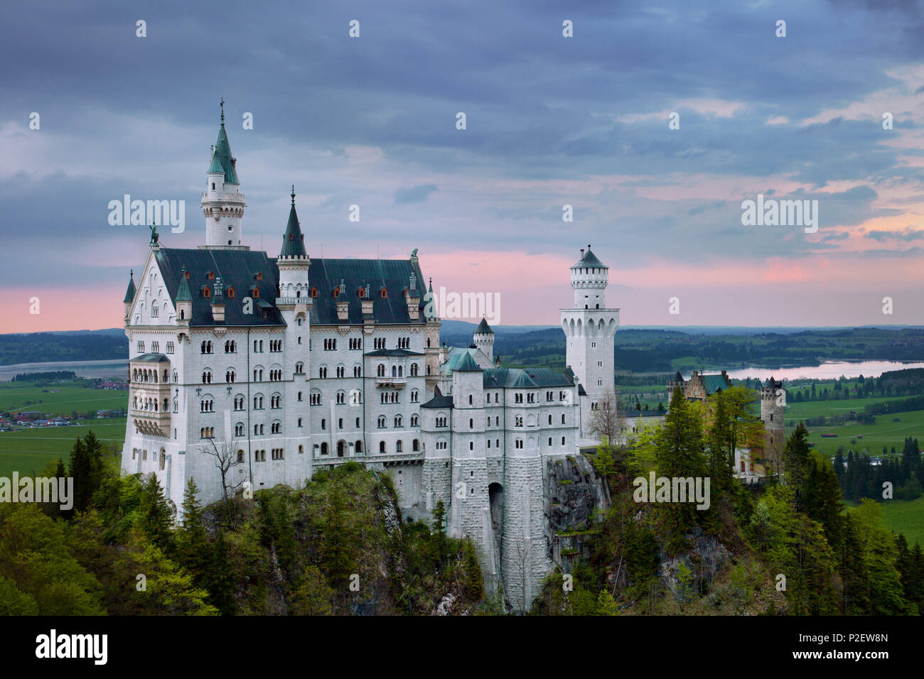 Sunset, Neuschwanstein Castle, Castle, Fairytale Castle, Bavaria, Germany Stock Photo