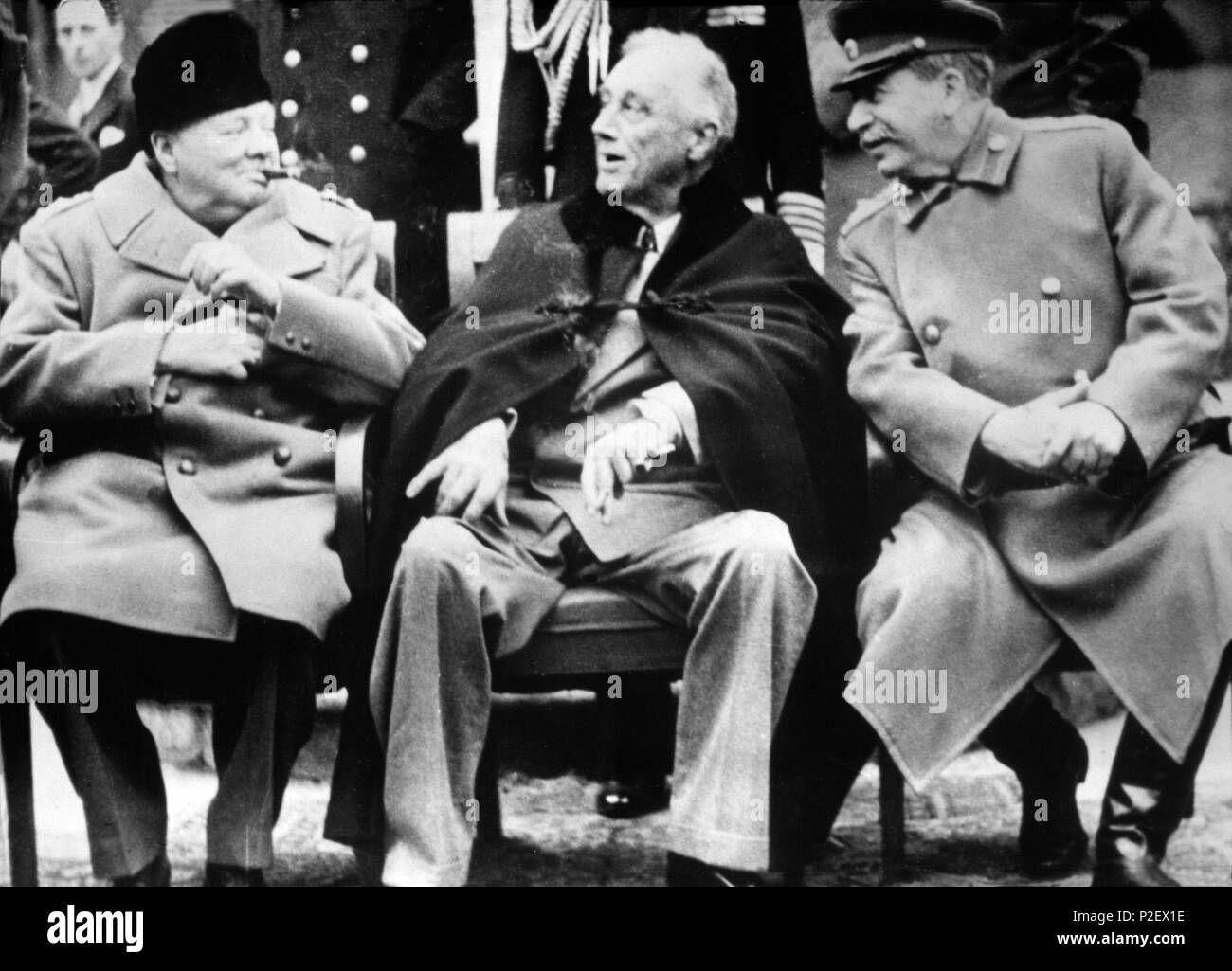Conferencia de Yalta en Crimea (Ucrania), que reunió a Roosevelt, Churchill y Stalín con vistas a solucionar los probelmas creados después de vencer a Alemania. Febrero de 1945. Stock Photo