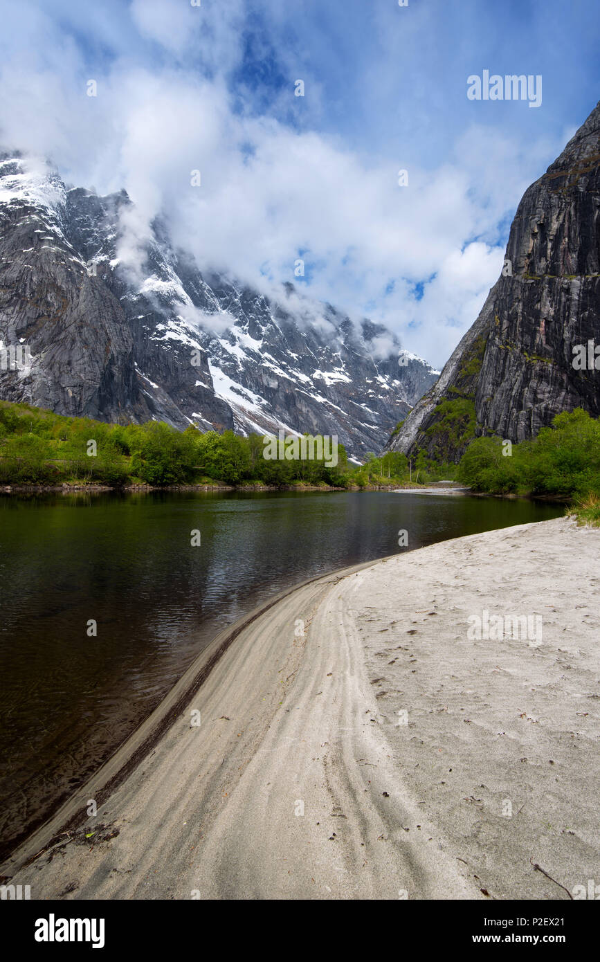 Spring, River, Mountains, Beach, Forest, Romsdal, Norway, Europe Stock Photo