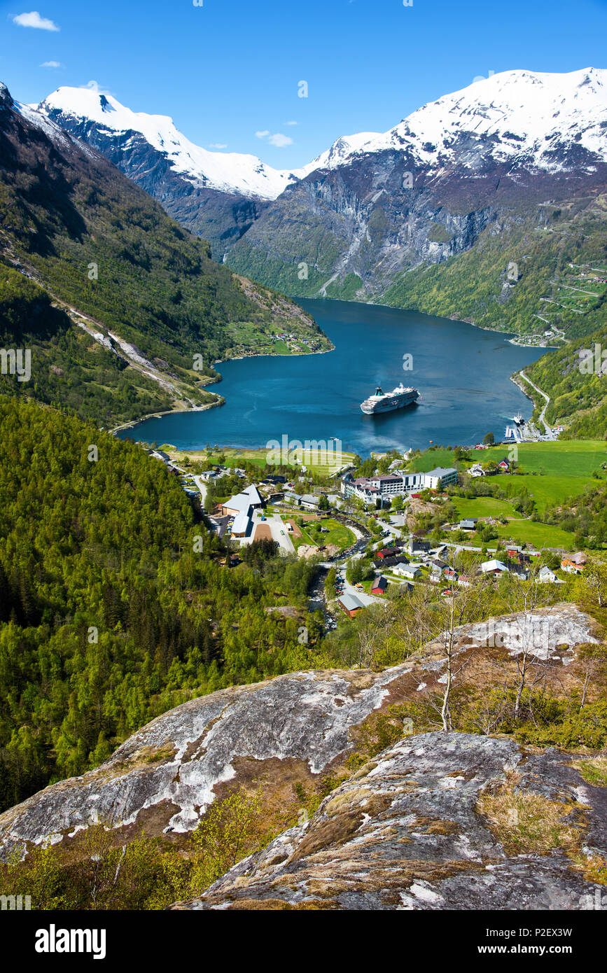 Geirangerfjord, Cruise Ship, Fjord, Mountains, Romsdal, Norway, Europe Stock Photo