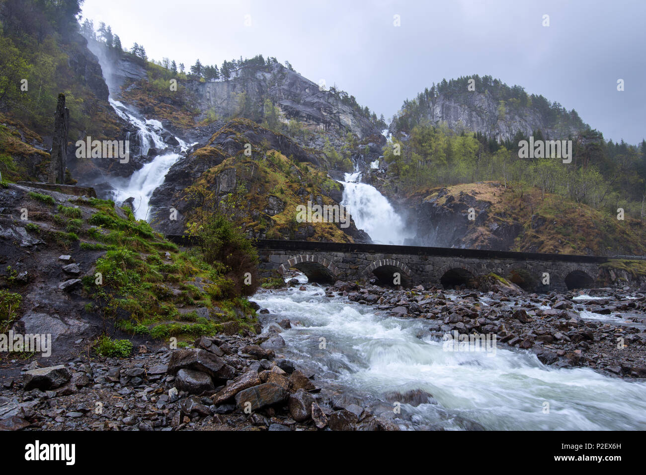 Waterfall, Odda, Fylke, Hordaland, Norway, Europe Stock Photo