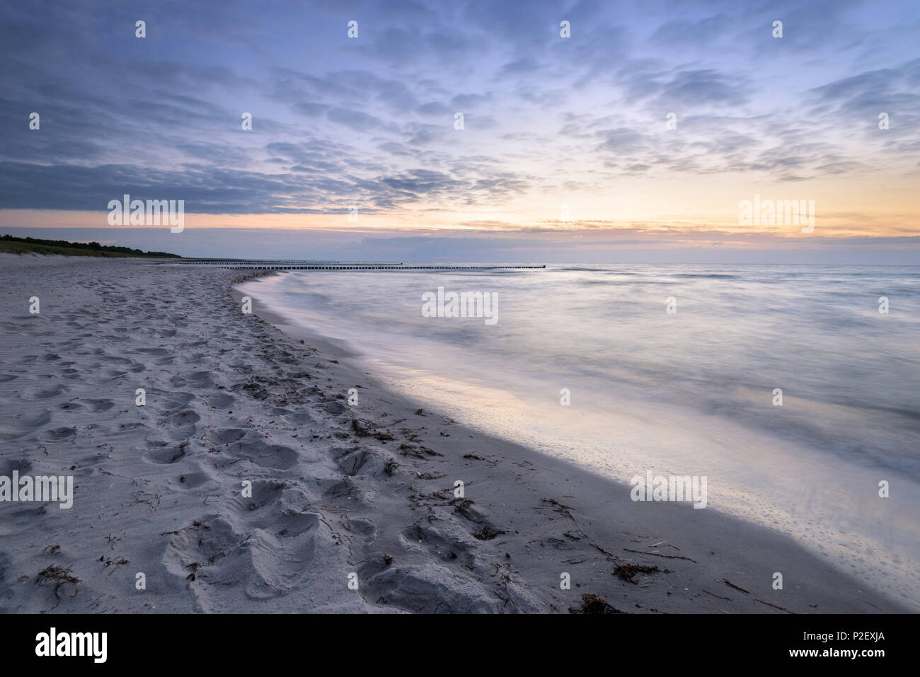 Summer, Beach, Dam, Sunset, Baltic Sea, Mecklenburg, Germany, Europe Stock Photo