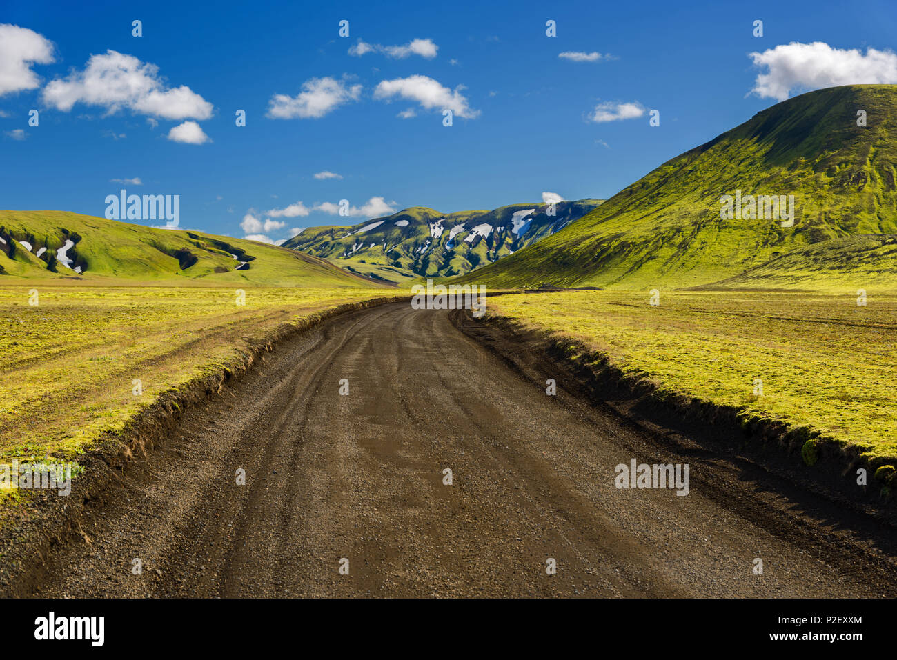 Road, Curves, Lowlands, Highlands, Iceland, Europe Stock Photo