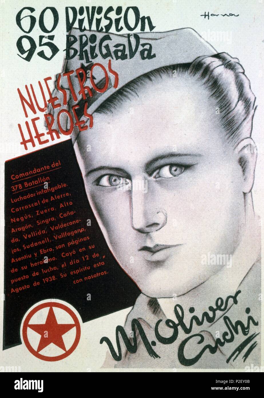 Cartel propagandístico de la 60 División-95 brigada. Zona Republicana. Guerra civil 1936-39. Stock Photo