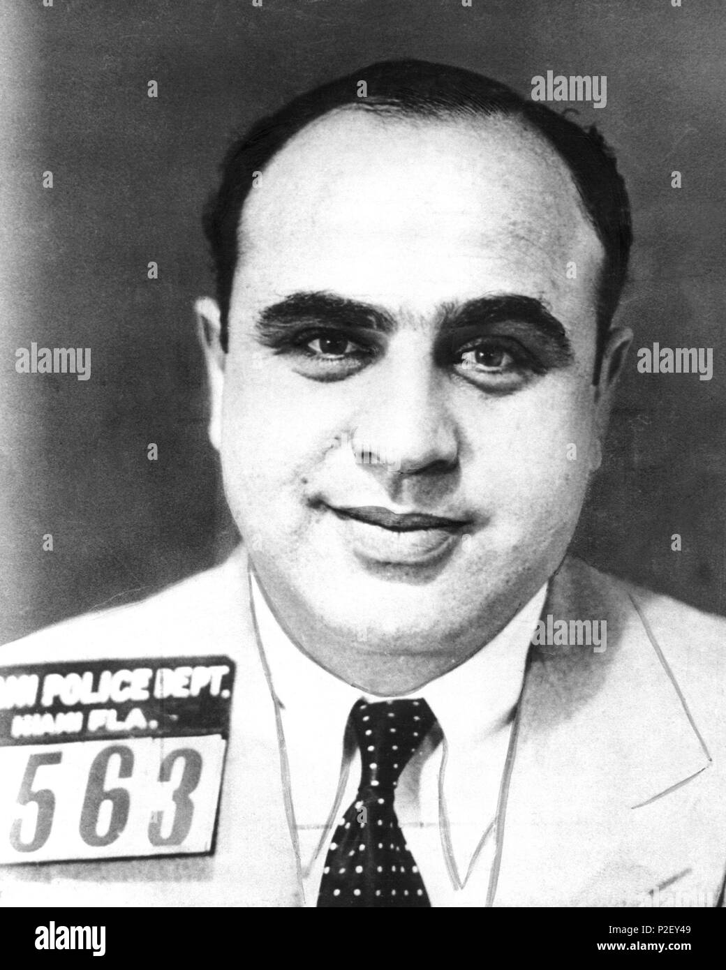 Al Capone photographed after having been arrested in Miami, c. 1930. Stock Photo