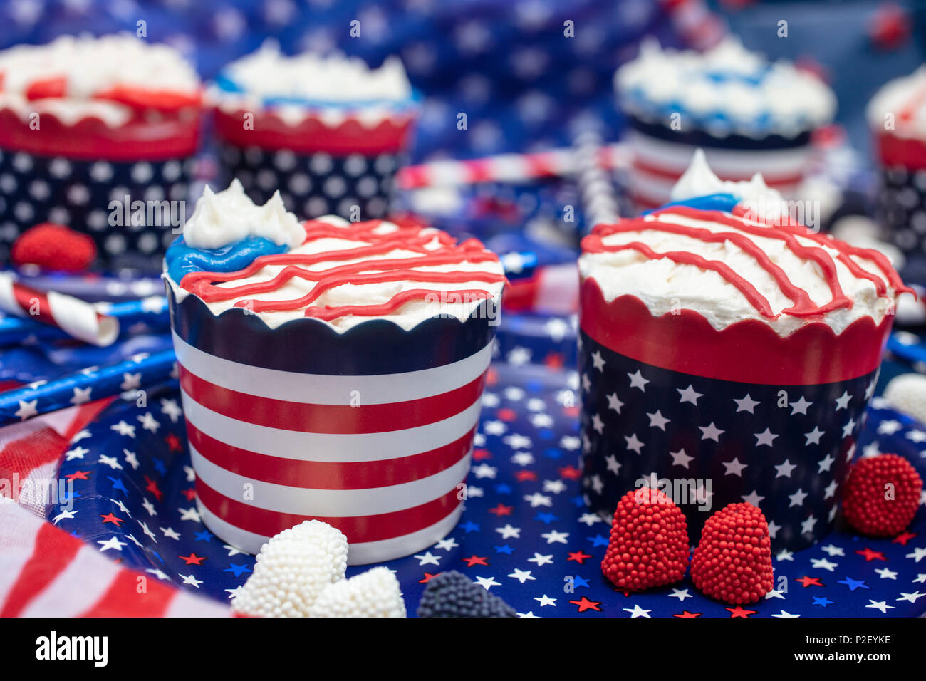 Cupcakes decorated with buttercream frosting for the fourth of July