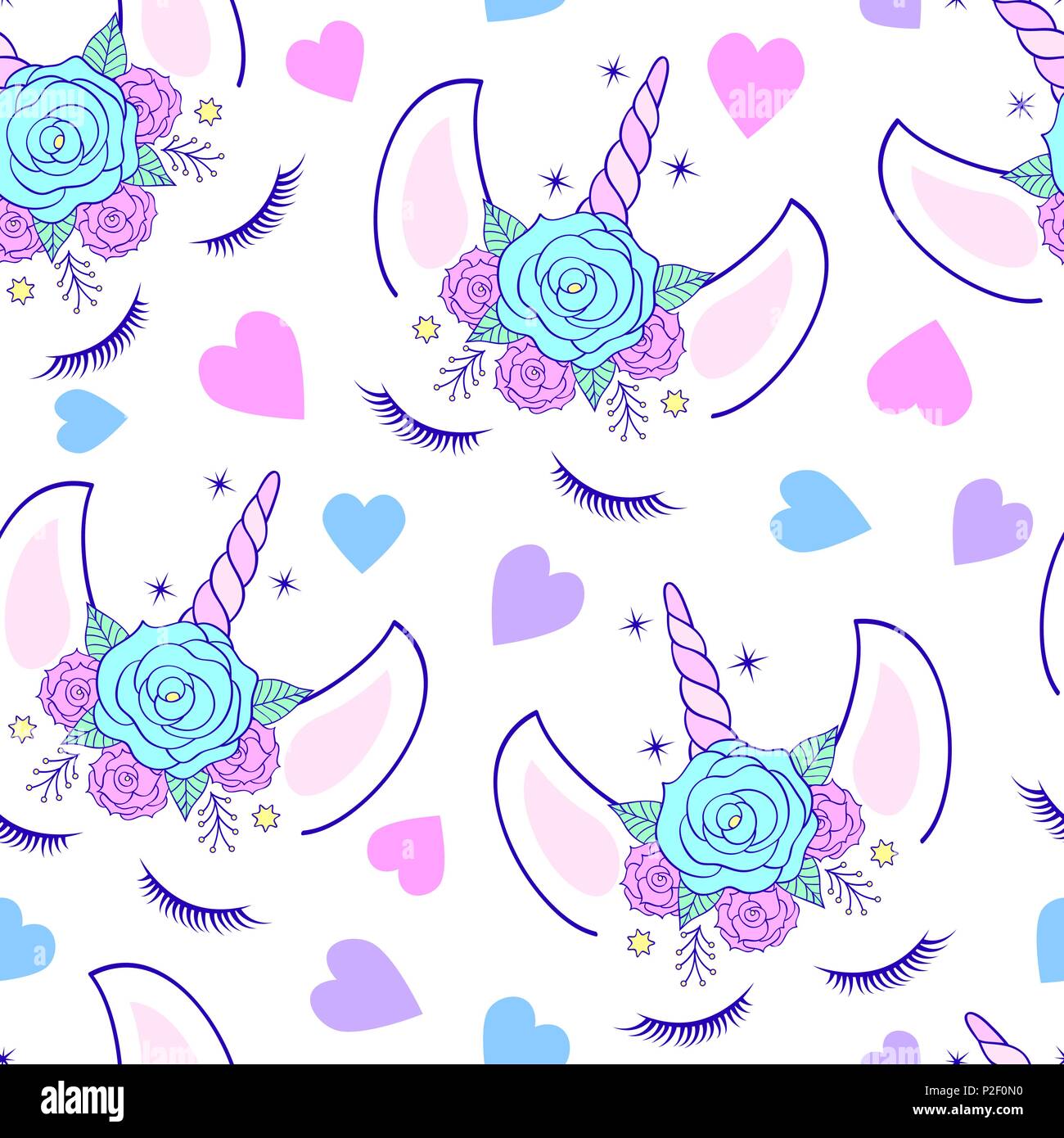 Seamless pattern with head of unicorn on white background Stock Vector ...