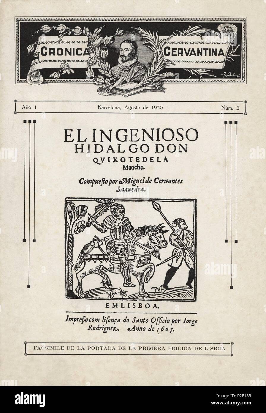 Portada del nº 2 del mes de Agosto de 1930 de la revista literaria y bibliográfica 'Crónica Cervantina', dirigida por Juan Suñé Benages. Stock Photo