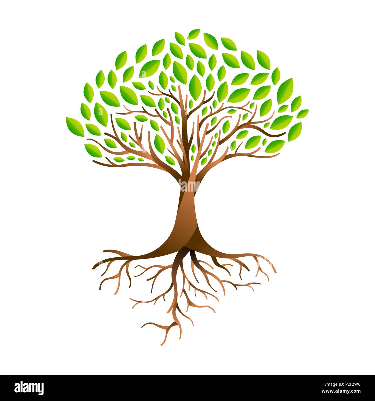 Tree made of green leaves with branches and roots. Nature concept, Environment help or earth