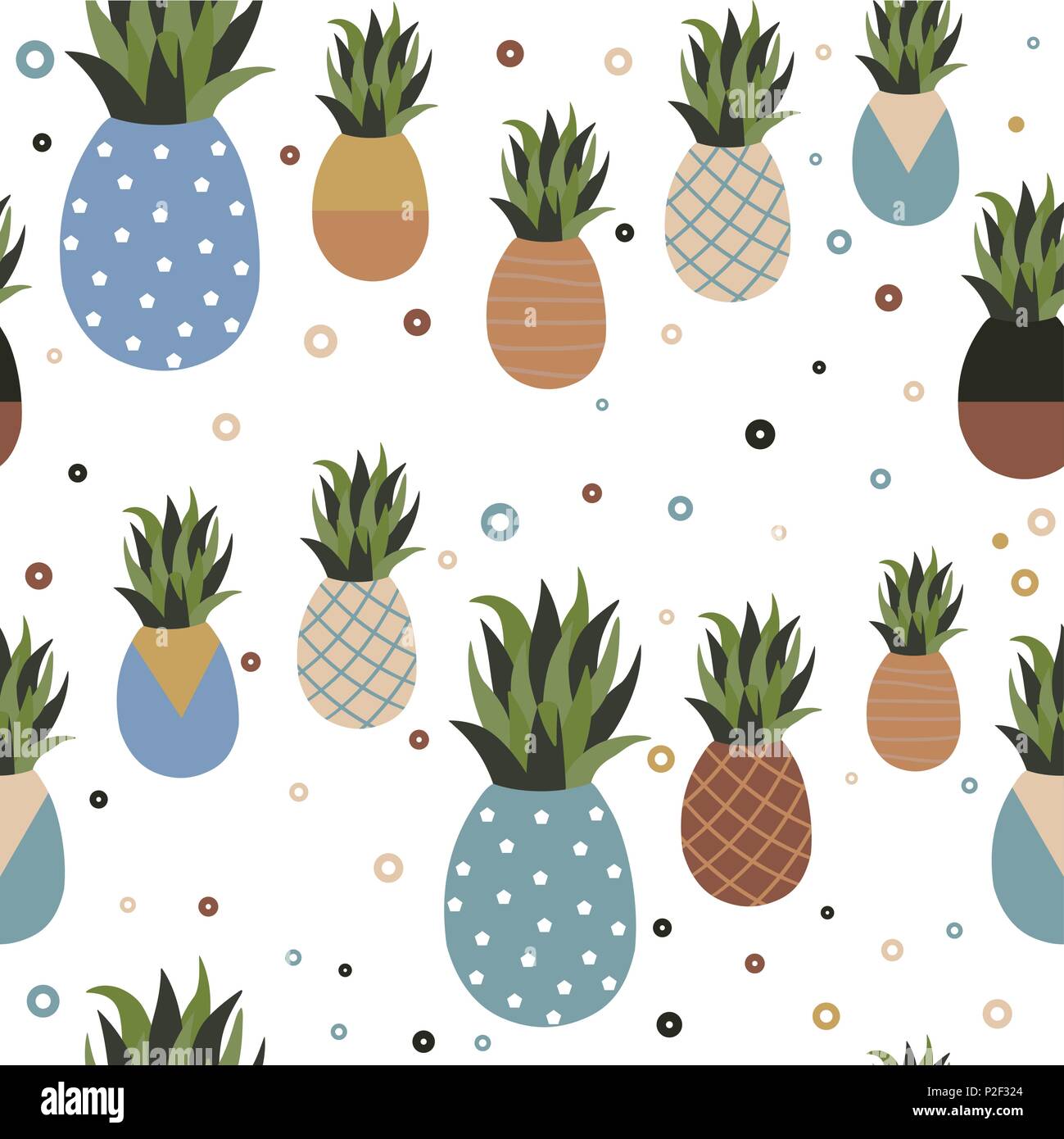 Pineapple seamless pattern illustration, vintage style fruit background. Retro geometric shape decoration for summer. EPS10 vector. Stock Vector
