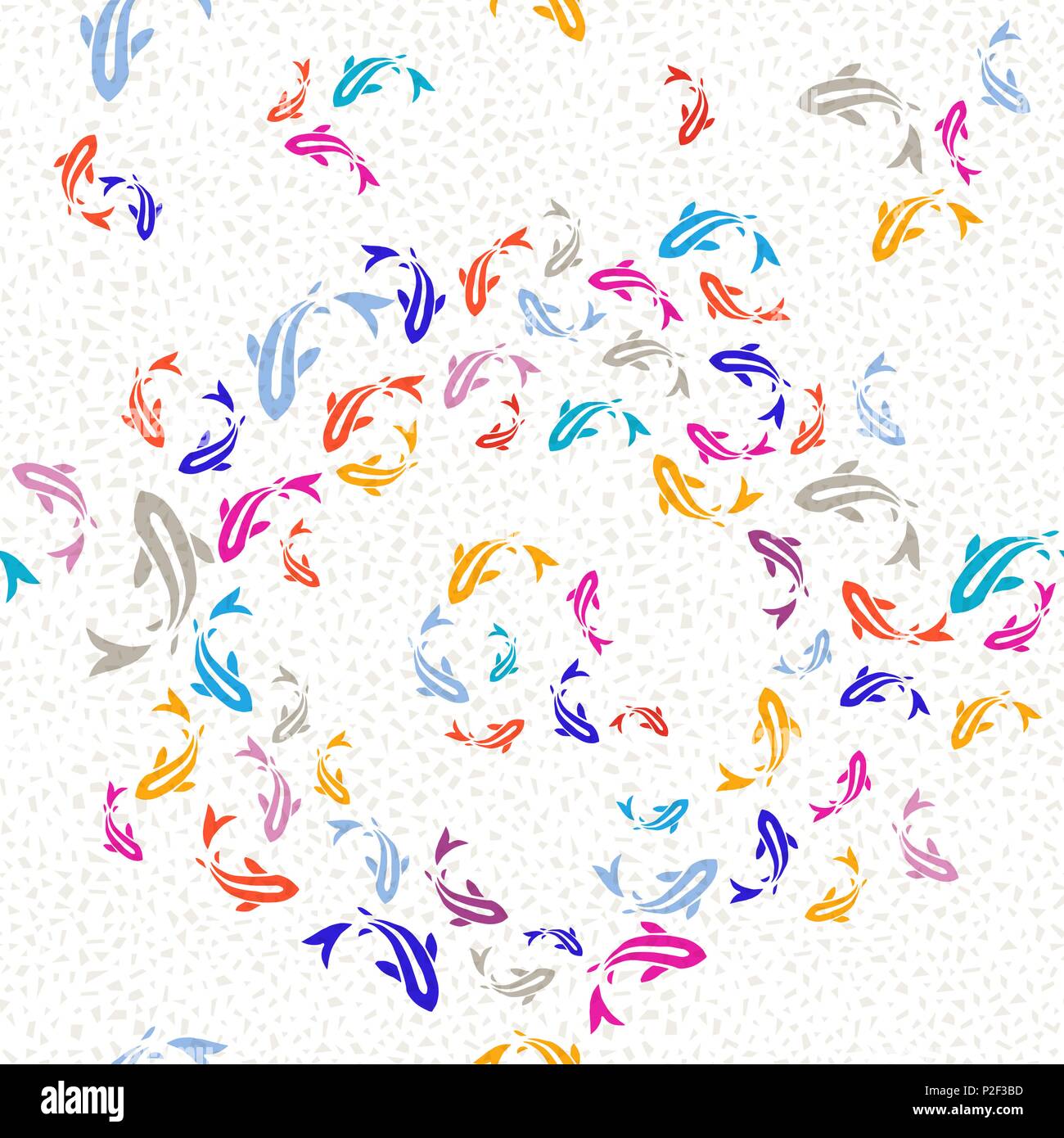 Koi fish seamless pattern, colorful asian style art of carp goldfish swimming in pond. Hand drawn illustration background. EPS10 vector. Stock Vector