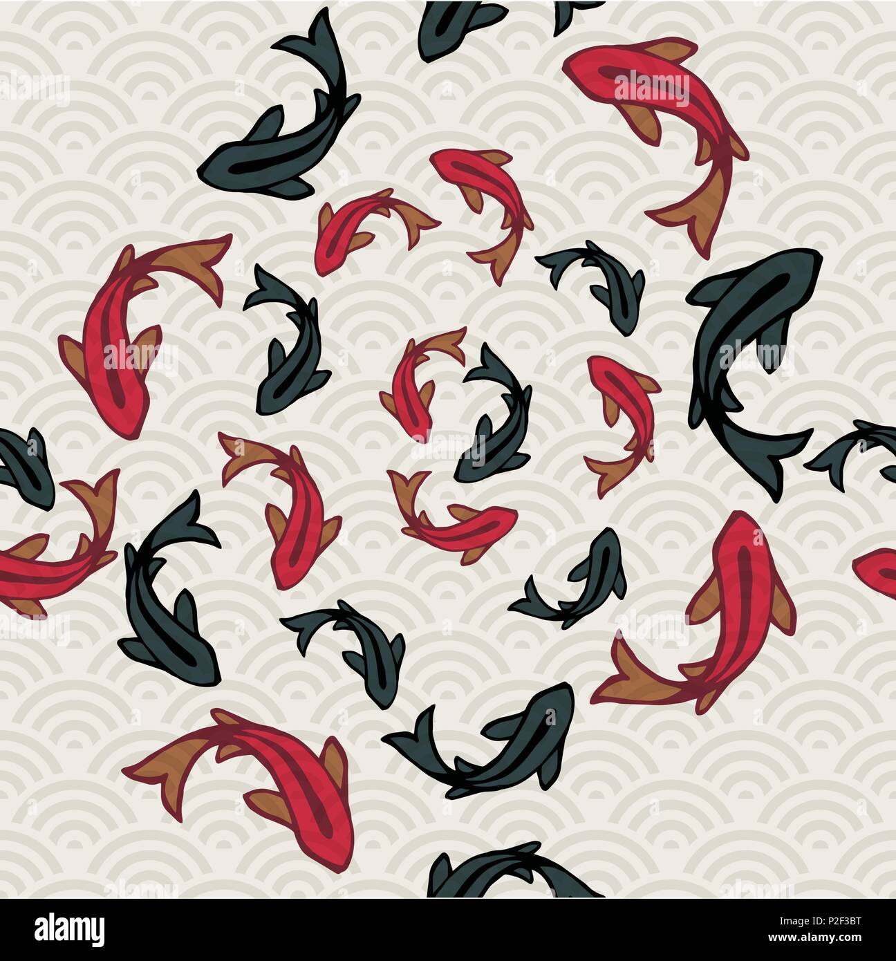 Koi fish seamless pattern, traditional asian style art of carp goldfish swimming in pond. Hand drawn illustration background. EPS10 vector. Stock Vector