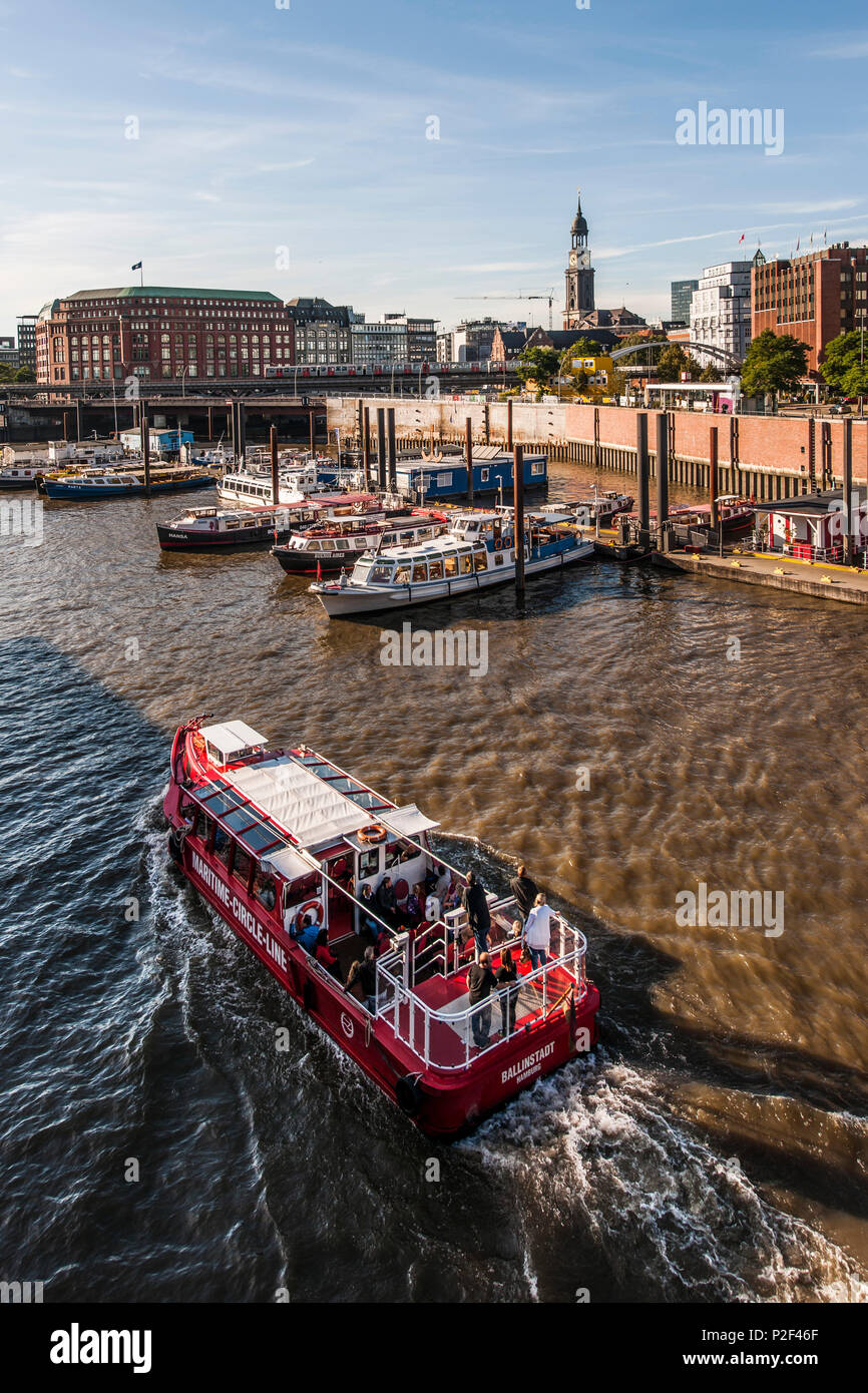 tourist boat in the Speichestadt, Hafencity of Hamburg, north Germany, Germany Stock Photo