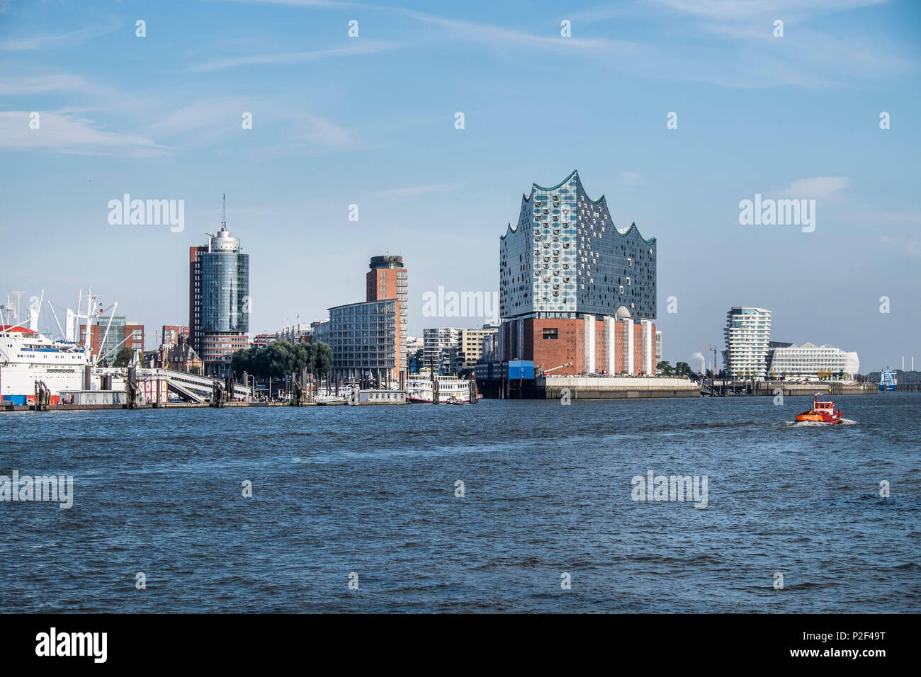 view to the skyline of the Hafencity of Hamburg and Elbphilharmonie, Hamburg, north Germany, Germany Stock Photo