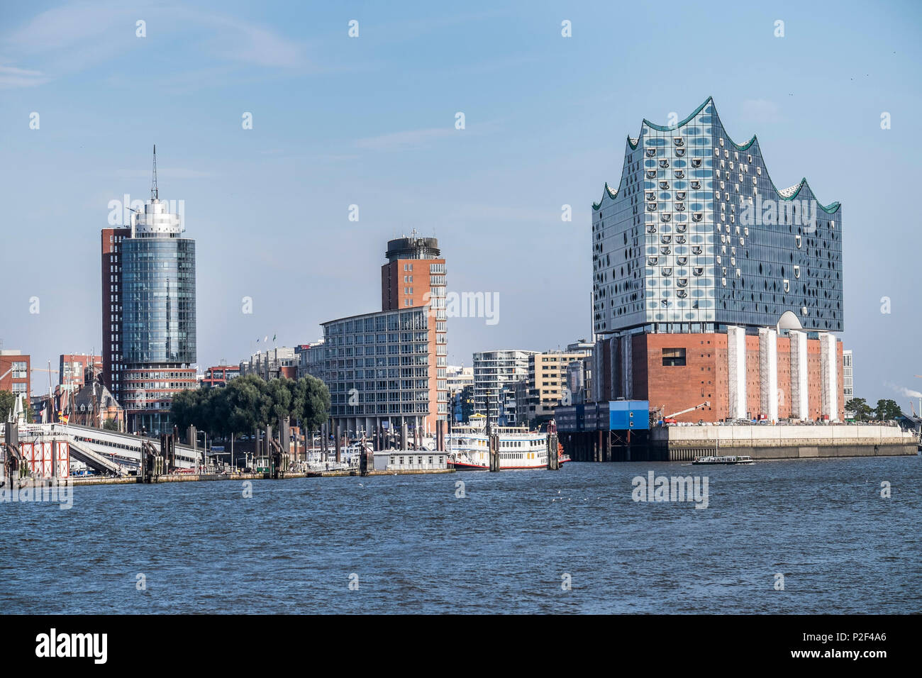 view to the skyline of the Hafencity of Hamburg and Elbphilharmonie, Hamburg, north Germany, Germany Stock Photo