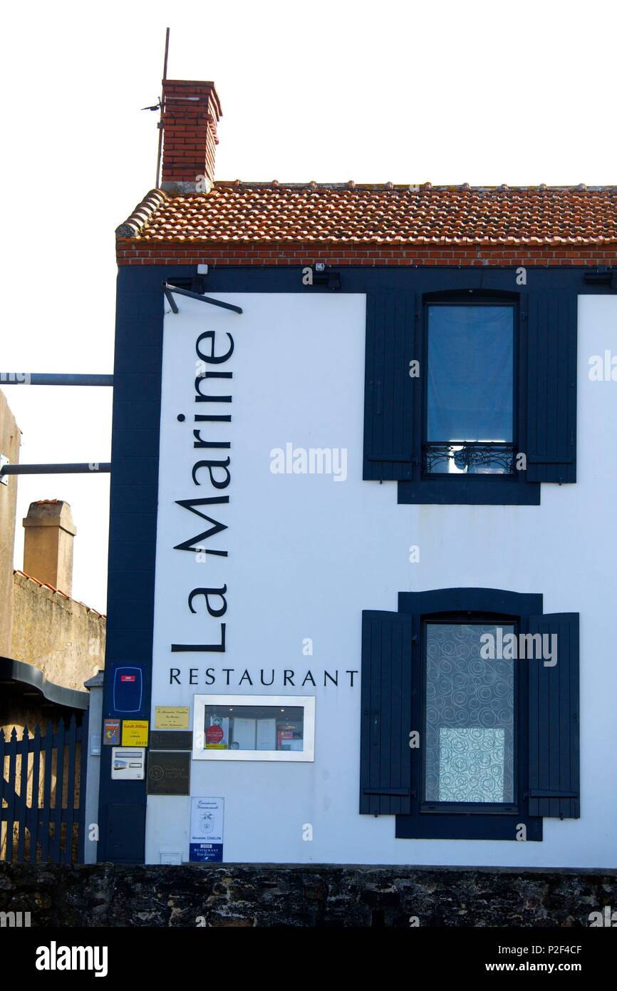 France, Vendee, Noirmoutier Island, L'Herbaudiere, La Marine restaurant, restaurant facade Stock Photo