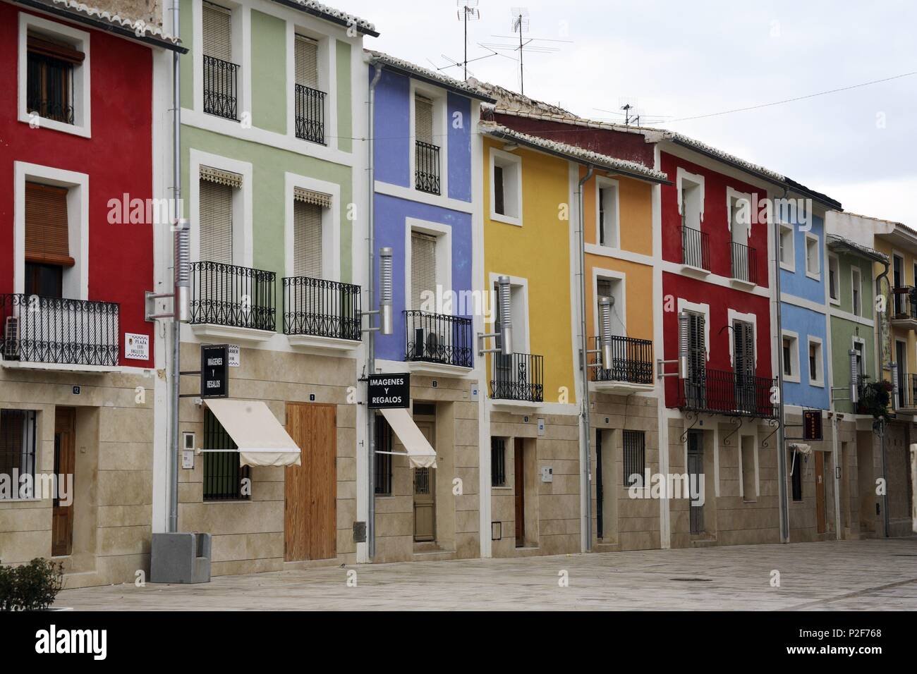 SPAIN - Valencia autonomous region - Alicante. Caserío de la Santa Faz; fachadas de casas junto al monasterio. Stock Photo
