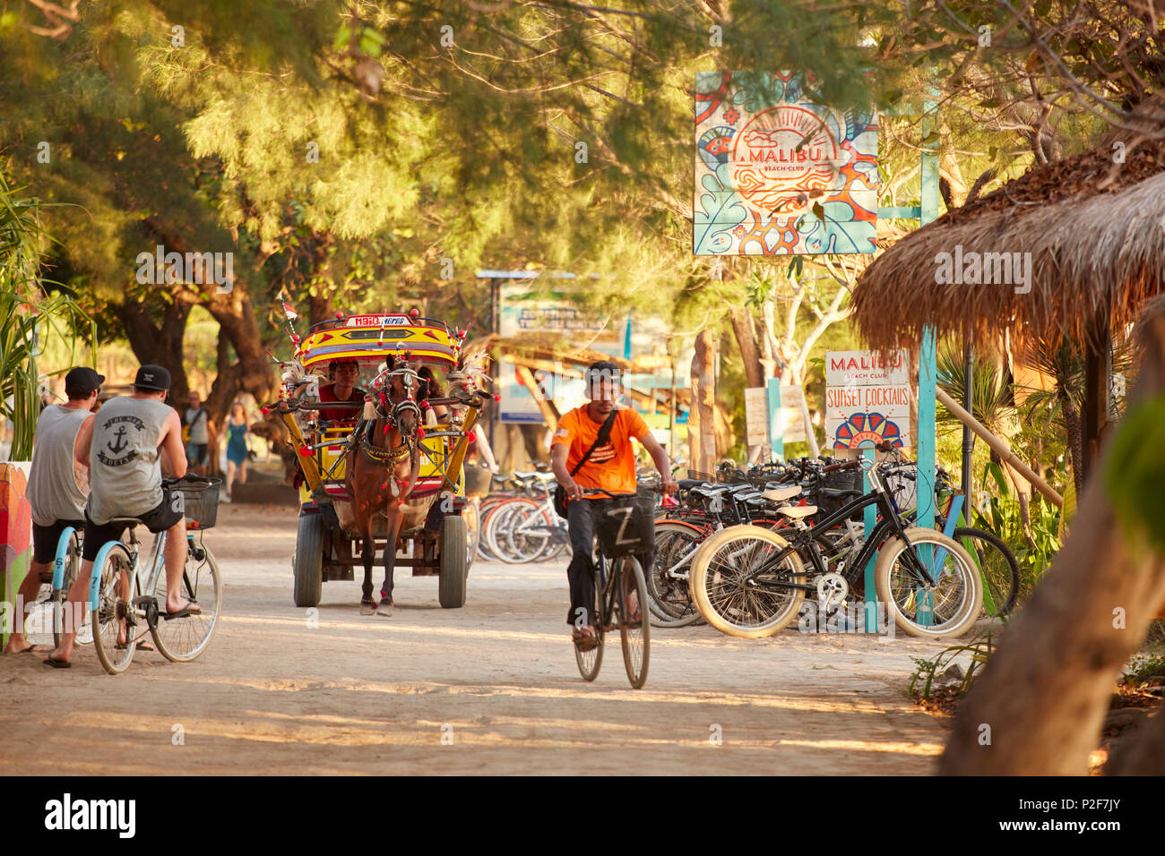 Horse carriage, Westseite, Gili Trawangan, Lombok, Indonesia Stock Photo