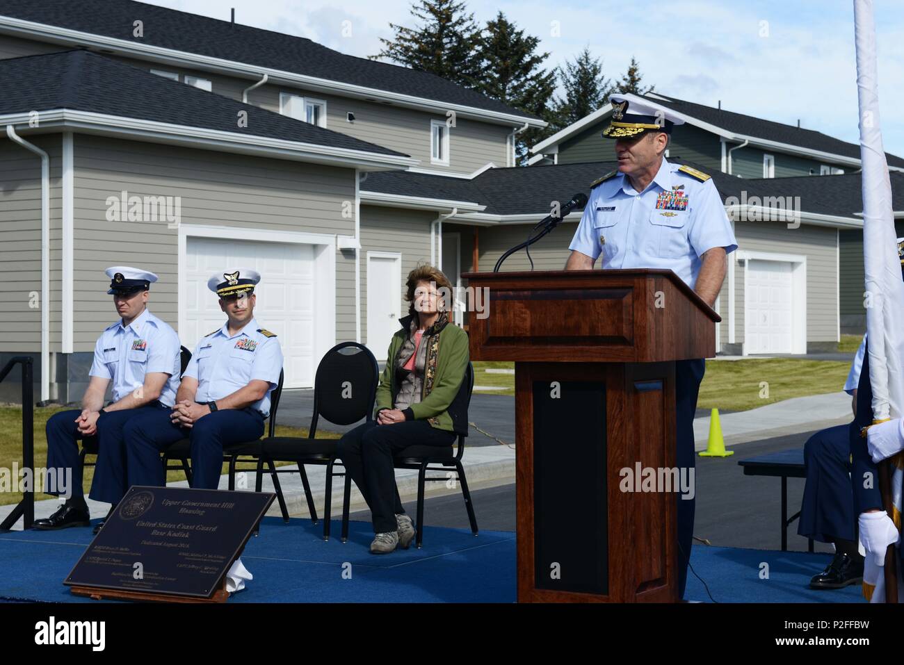 Rear Adm. Michael McAllister, 17th District commander, speaks to