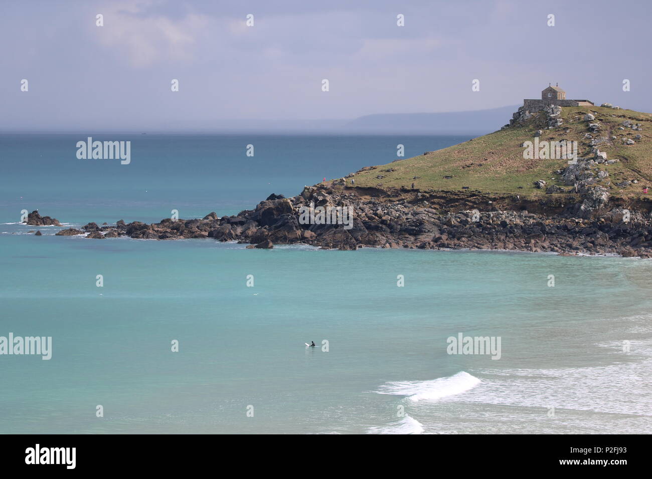 Porthmeor, St Nicholas Chapel, St Ives, Cornwall, South West England, UK Stock Photo