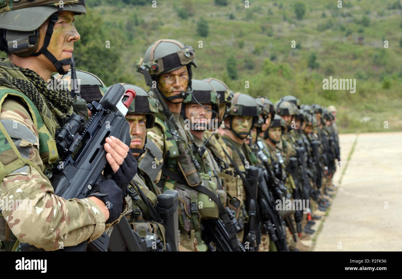 Soldiers from the Slovenian Armed Forces 74th Motorized Battalion stand in  formation Sept 20 2016 after the completion of the culmination training  event as part of exercise Immediate Response 16 at the