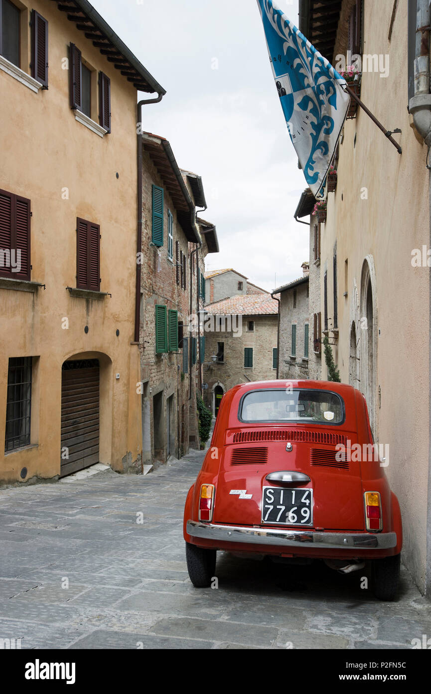 Fiat Cinquecento, Montepulciano, province of Siena, Tuscany, Italy Stock Photo