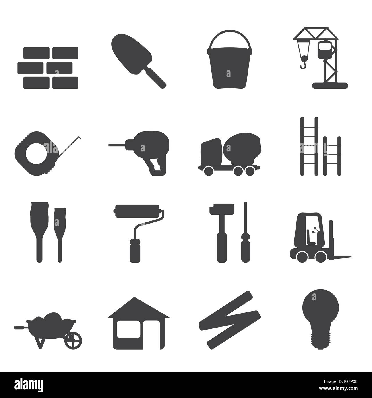 Silhouette Construction and Building Icon Set. Easy To Edit Vector ...