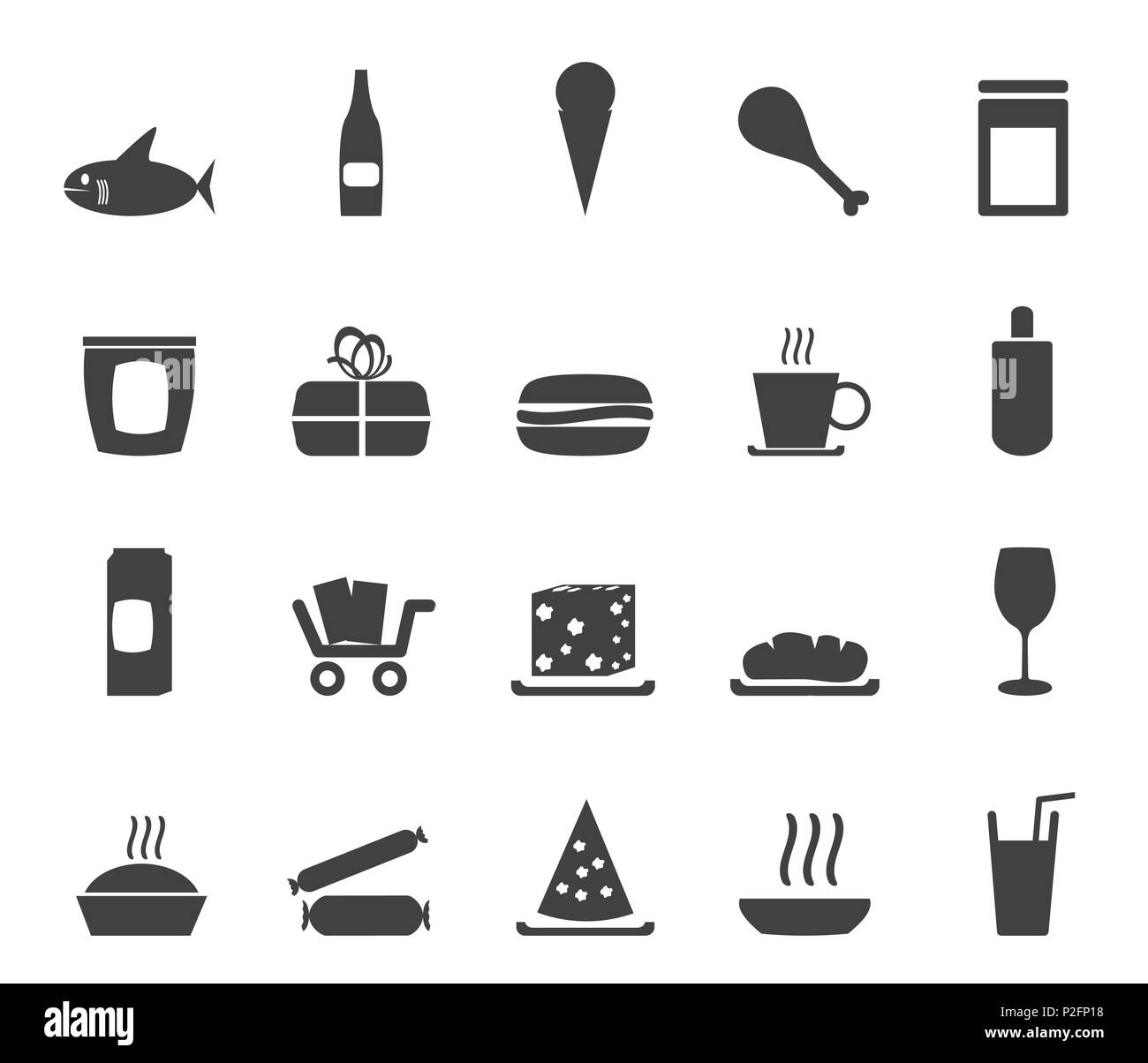 Silhouette Shop and Foods Icons - Vector Icon Set Stock Vector
