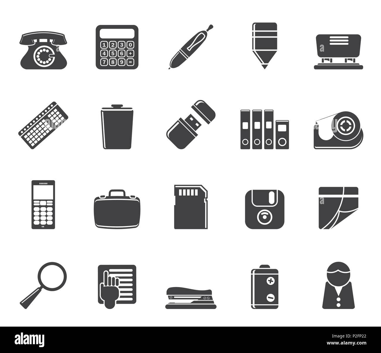 Silhouette Simple Office tools Icons vector icon set 3 Stock Vector