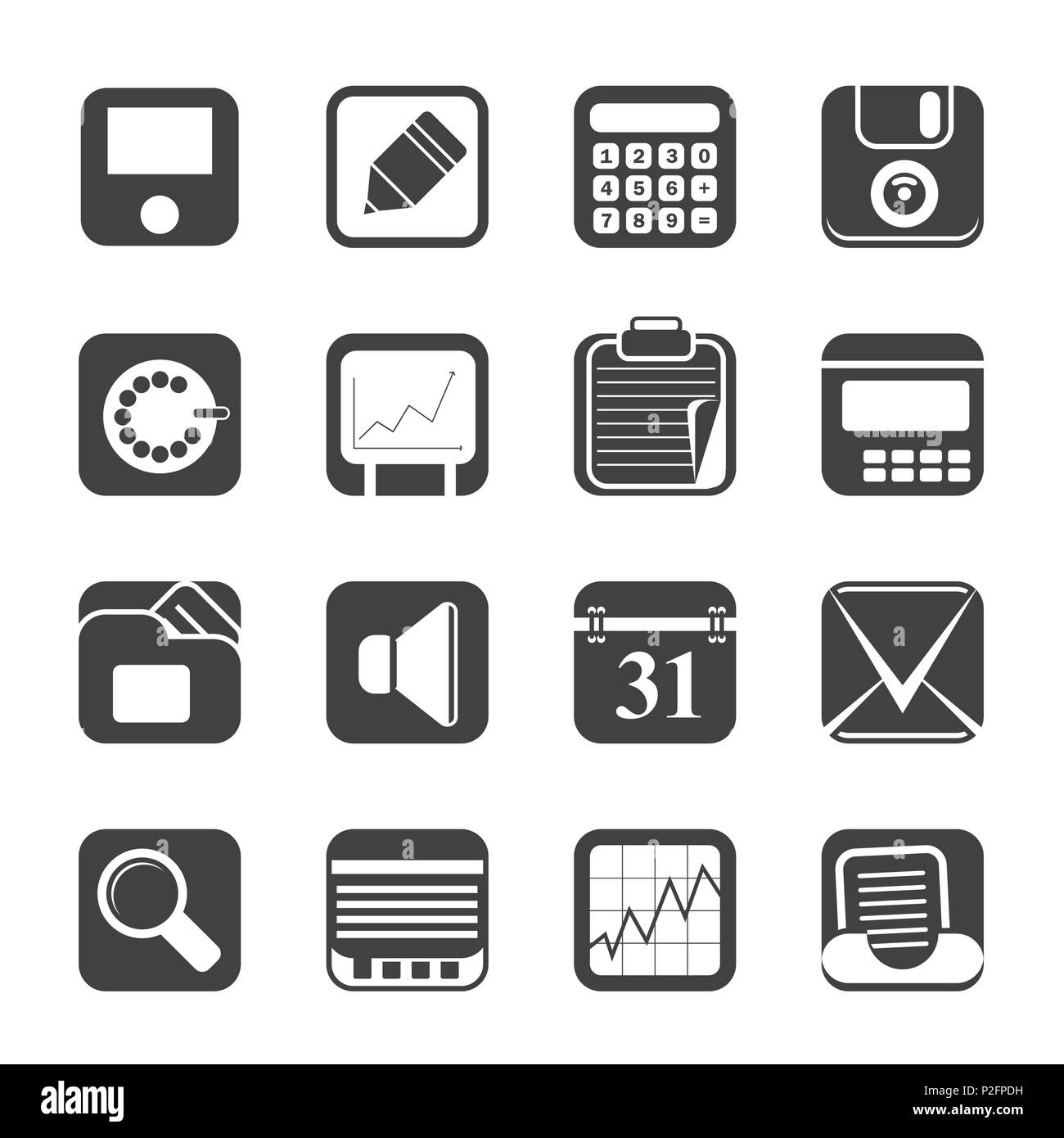 Silhouette Business, Office and Finance Icons - Vector Icon Set Stock ...