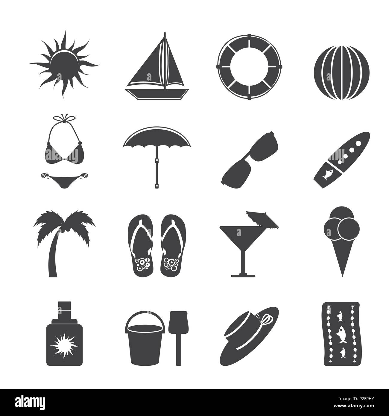 Silhouette Summer and Holiday Icons - Vector Icon Set Stock Vector ...