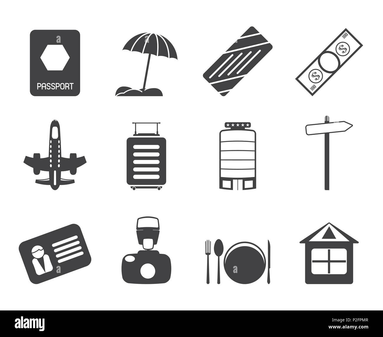 Silhouette Travel, Holiday and Trip Icons - Vector Icon Set Stock ...