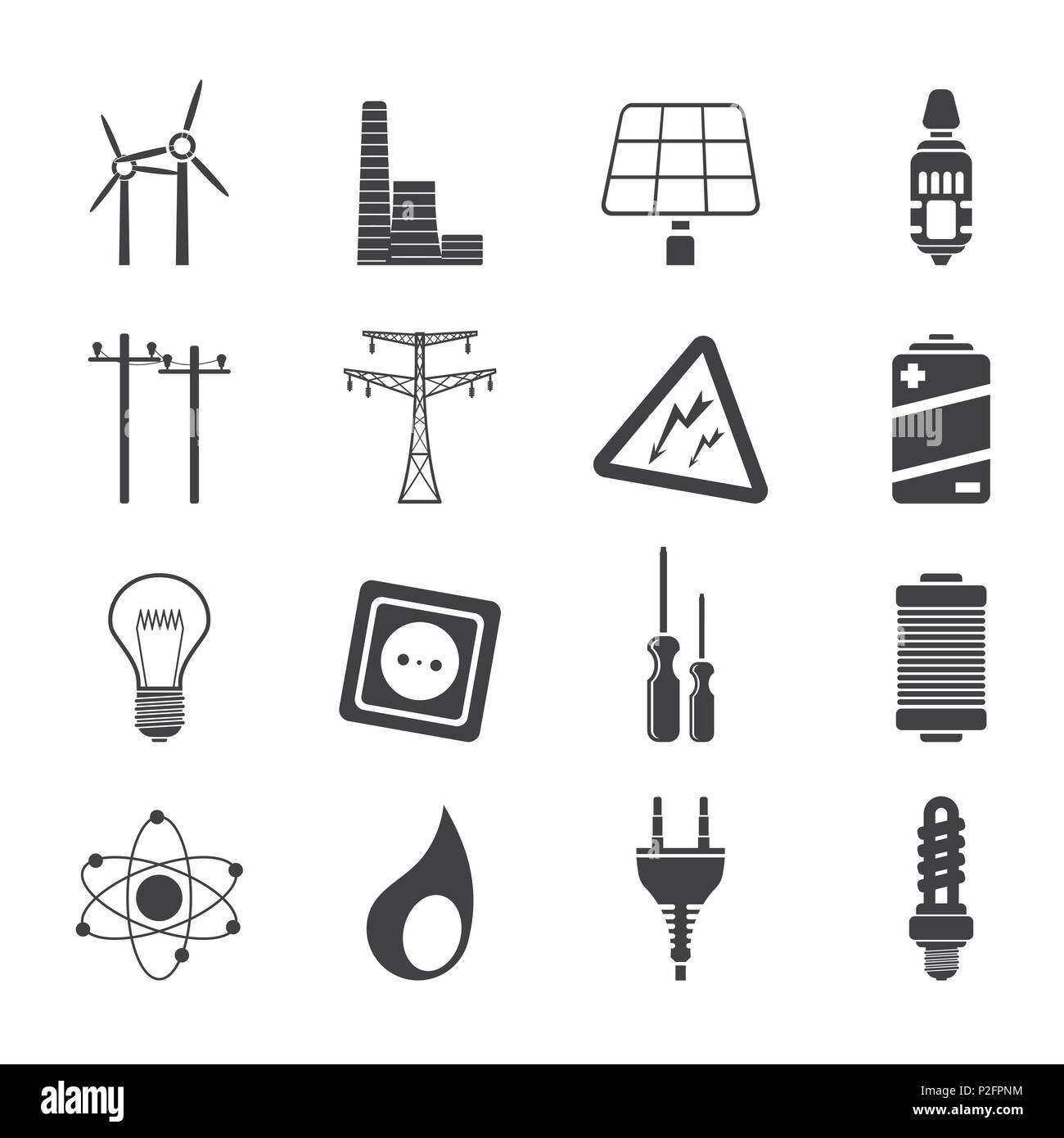 Silhouette Electricity, power and energy icons - vector icon set Stock ...