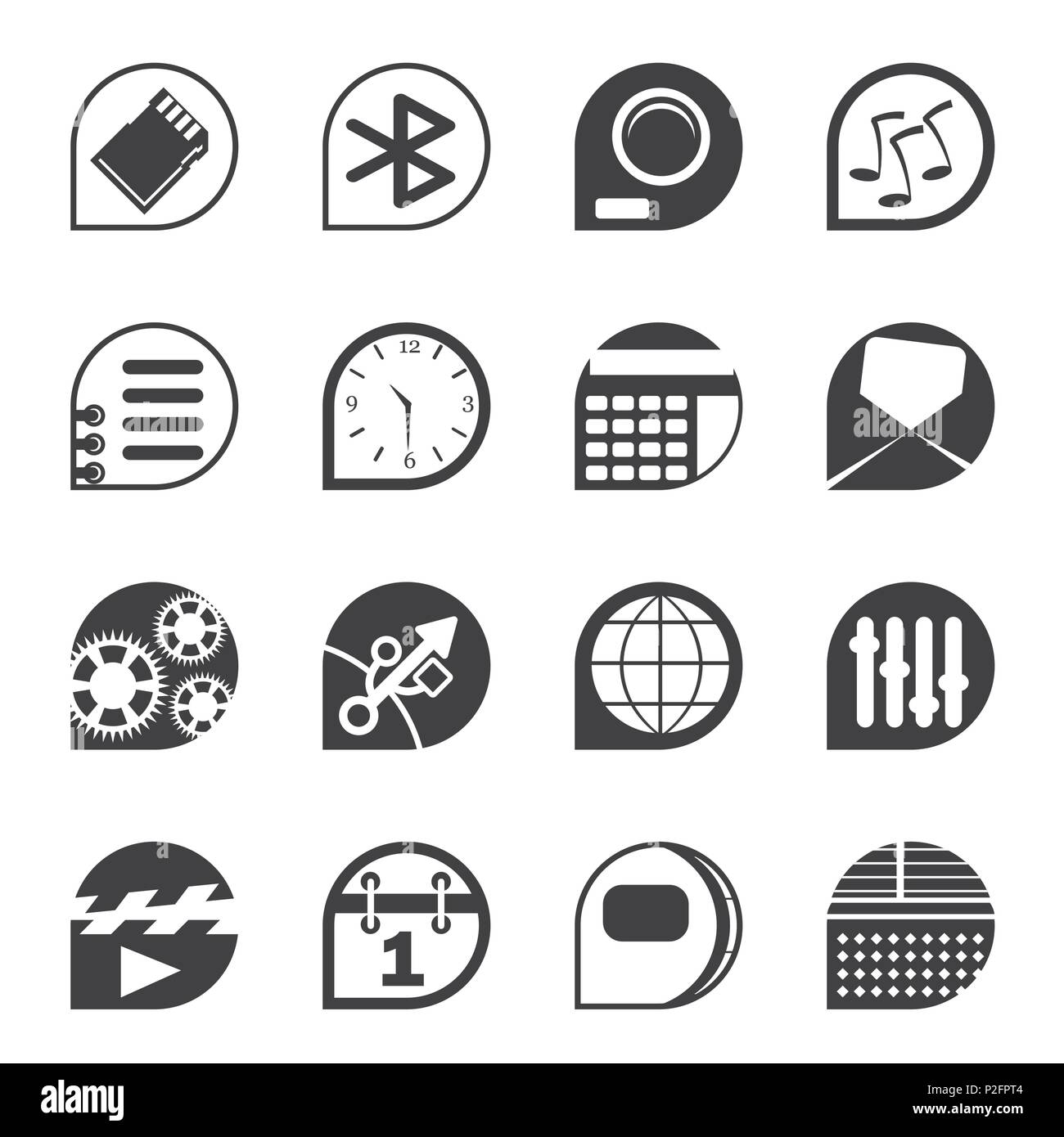 Silhouette Mobile phone performance, internet and office icons - vector ...