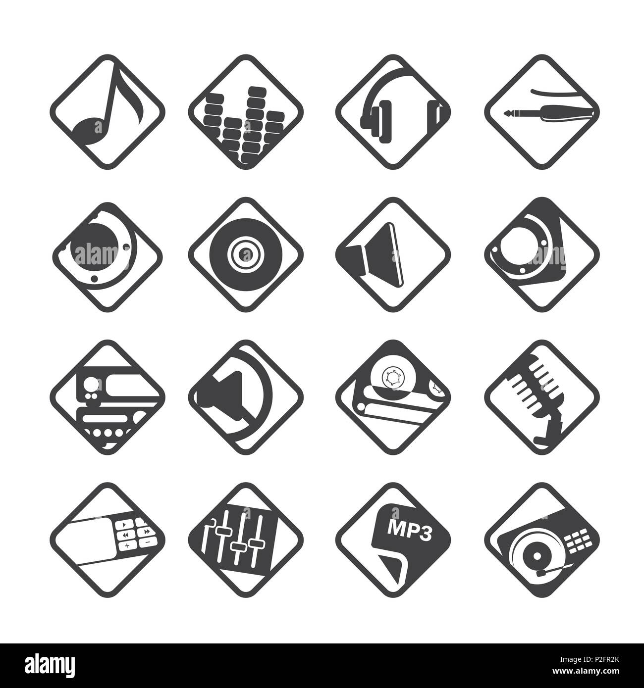 Silhouette Music and sound icons Vector Icon Set Stock Vector Image