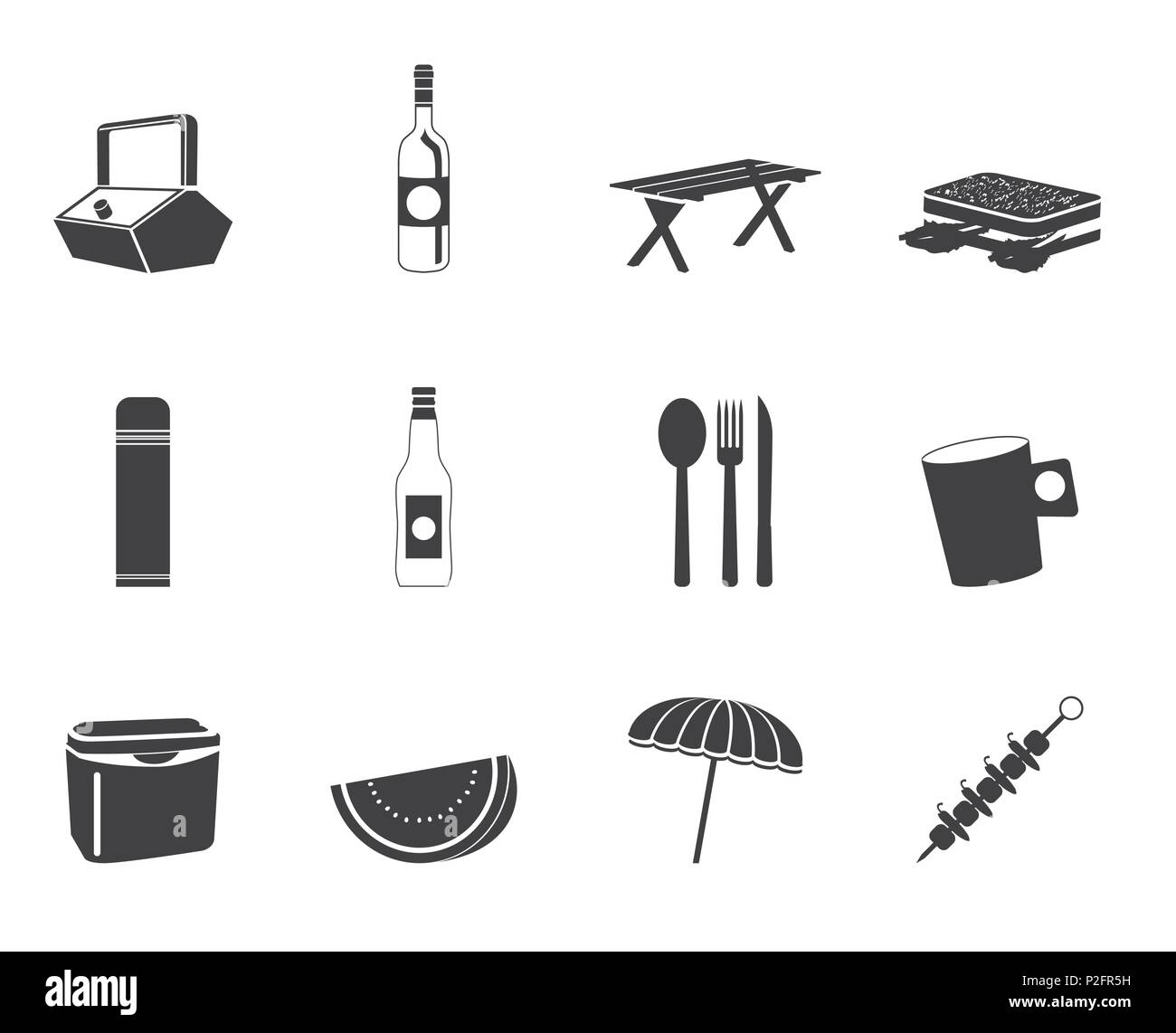 Silhouette Picnic and holiday icons - vector icon set Stock Vector ...