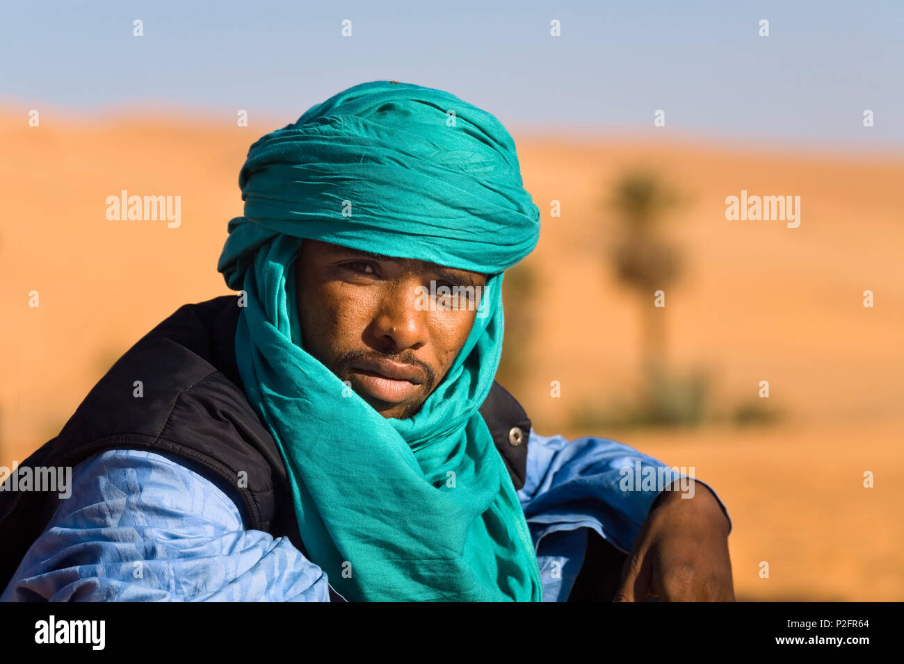 Tuareg in desert, Libya, Africa Stock Photo