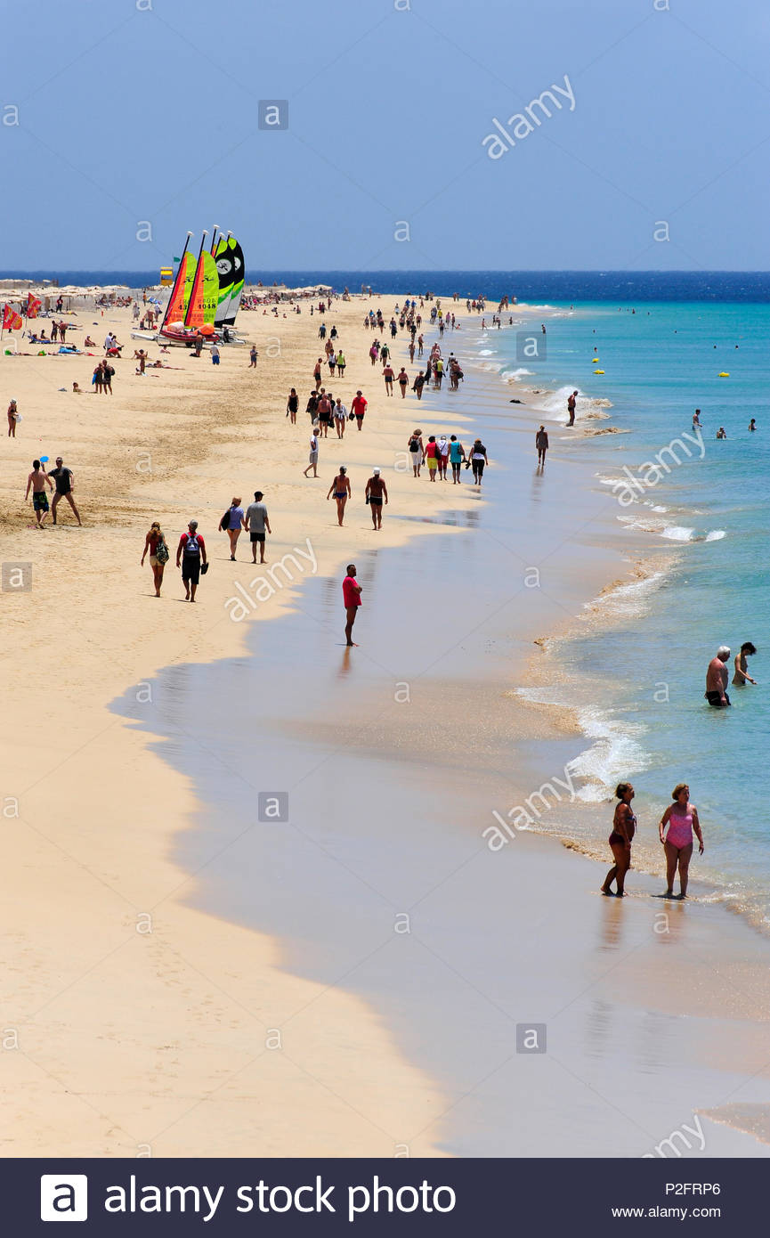 Tourists On The Beach Morro Jable Playa Del Matorral Jandia