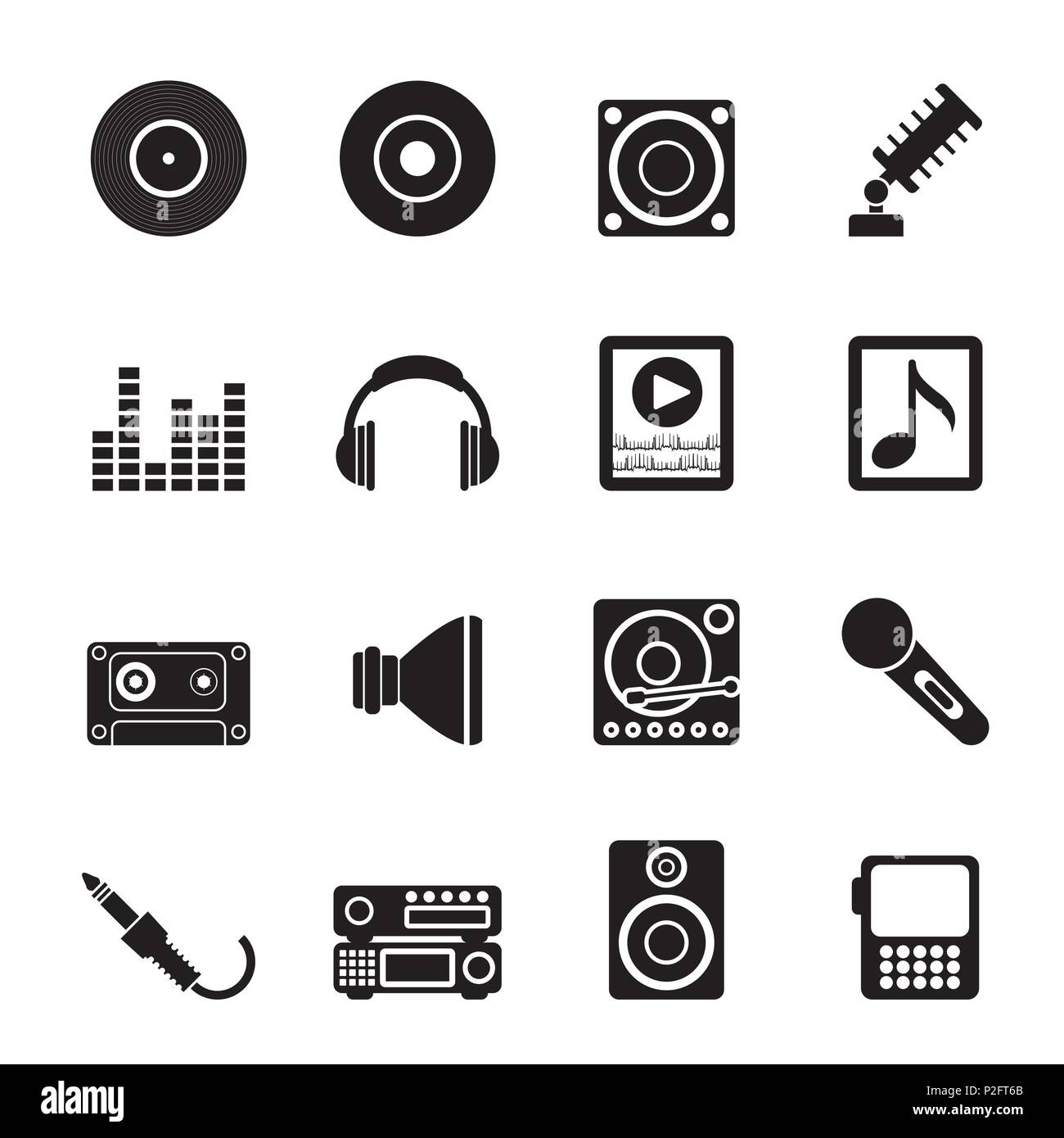 Silhouette Music and sound icons Vector Icon Set Stock Vector Image