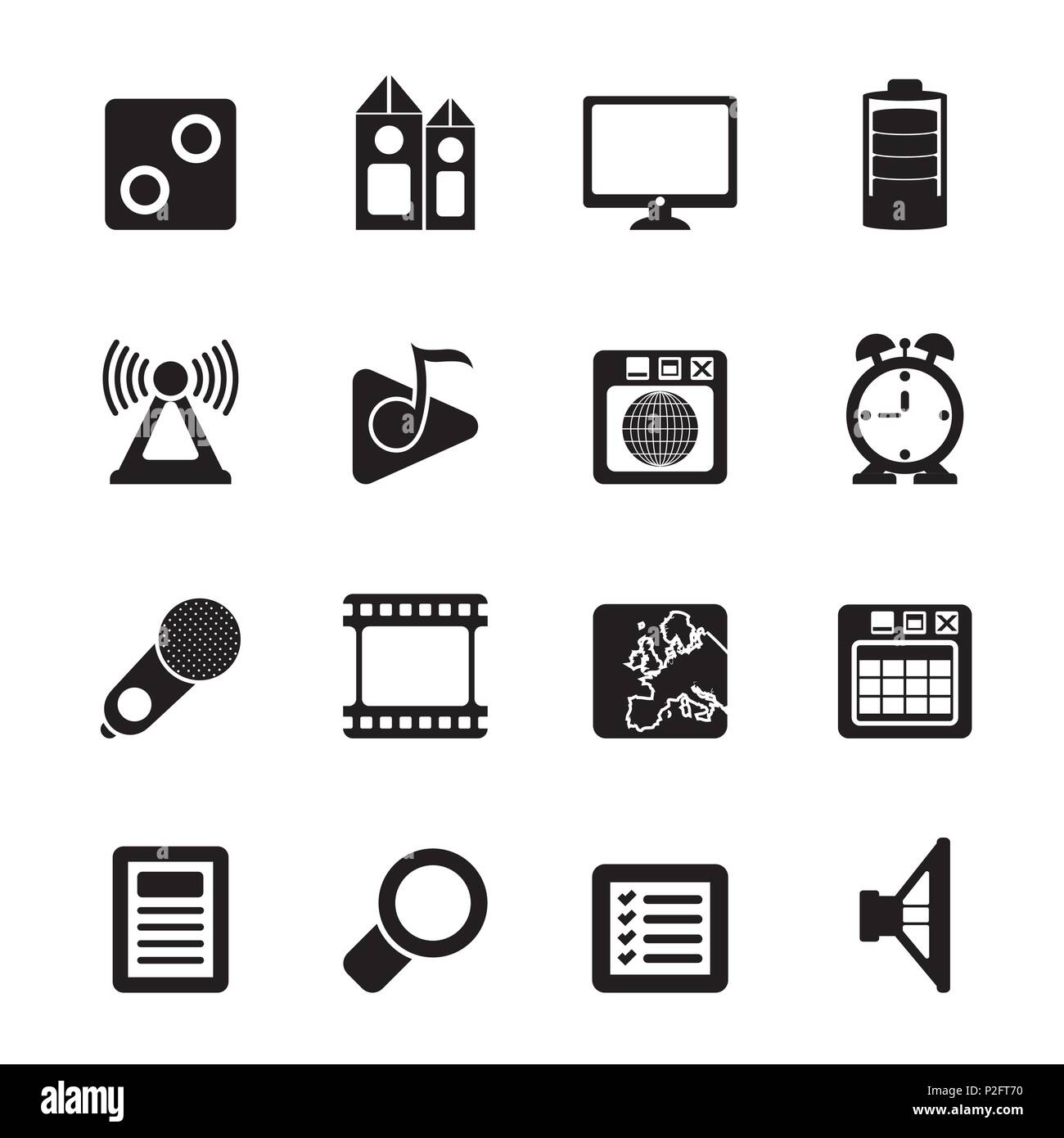 Silhouette Mobile phone performance, internet and office icons - vector ...