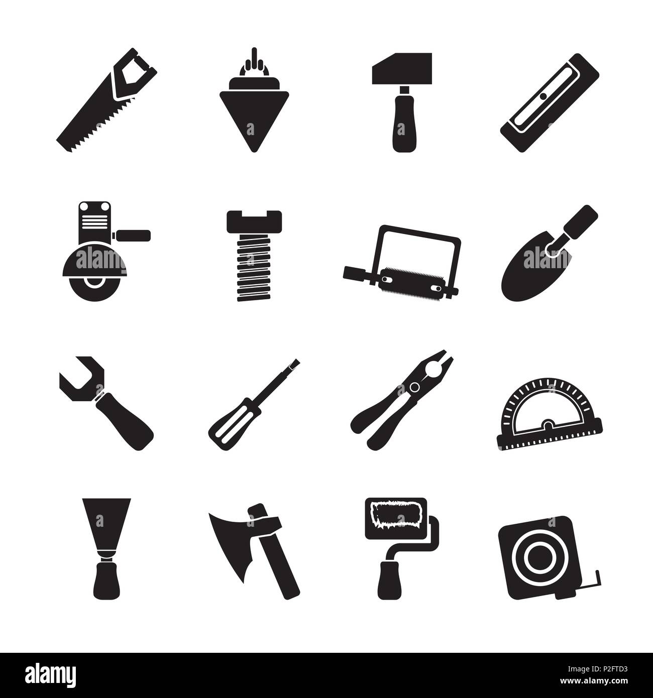 Silhouette Building and Construction Tools icons Vector Icon Set