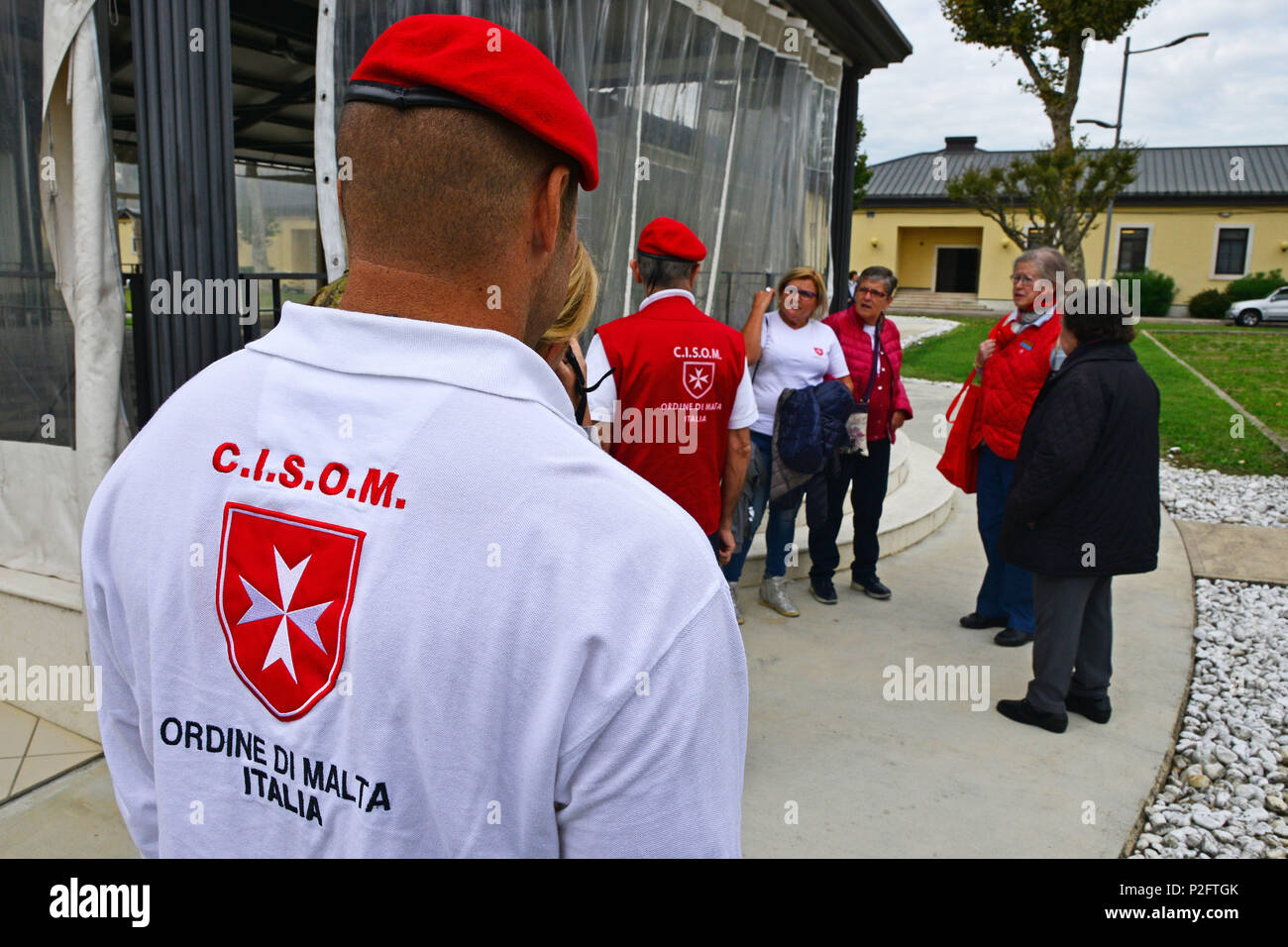 The Delegation of Sovereign Military Order of Malta, during the visit at caserma Ederle, 22 Sept. 2016, Vicenza, Italy. The Sovereign Military Order of Malta (SMOM) or Order of Malta, is a Roman Catholic religious order traditionally of military, chivalrous and noble nature for defense of Catholic faith and assistance to the poor. (U.S. Army photo by Visual Information Specialist Paolo Bovo/Released) Stock Photo