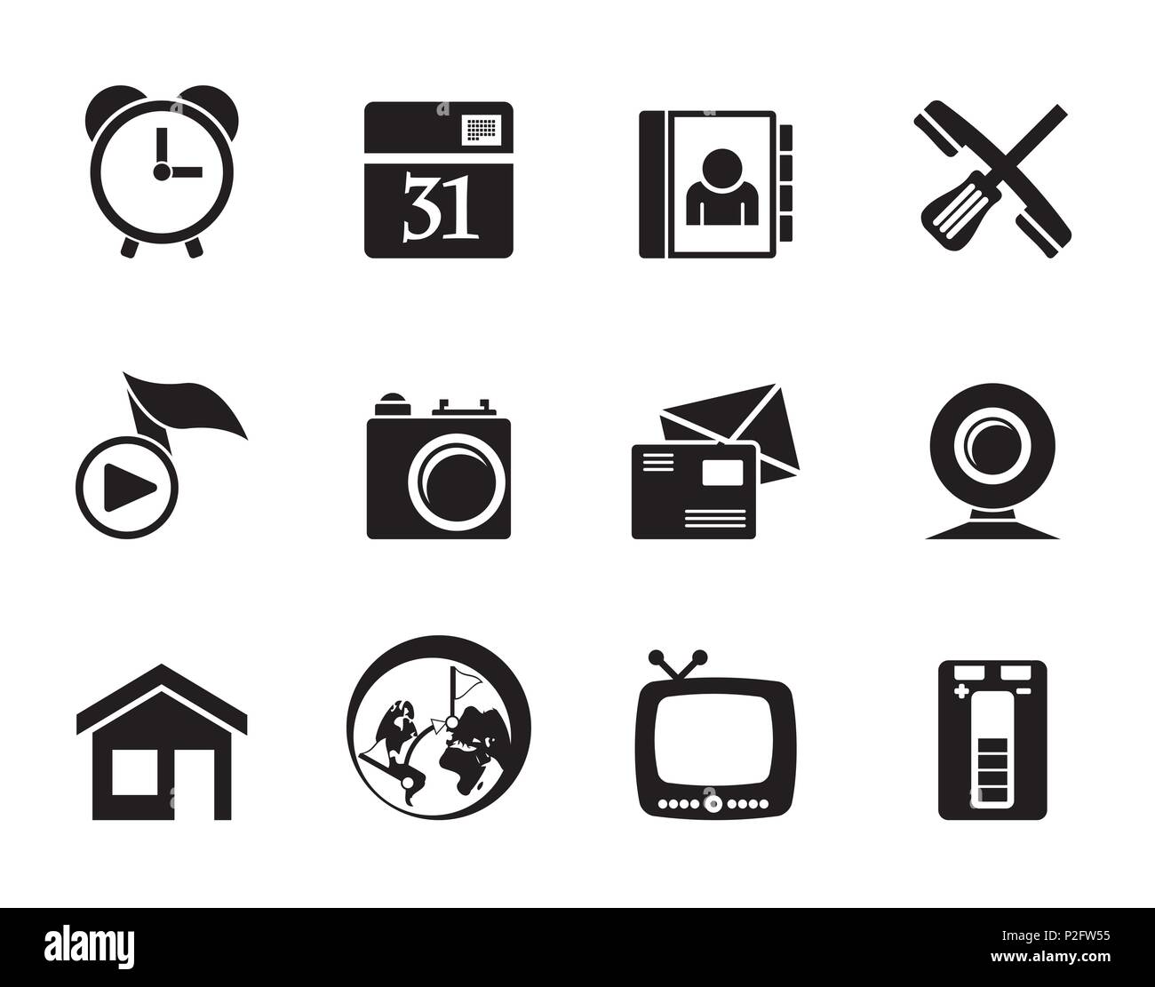 Silhouette mobile phone and computer icons - vector icon set Stock ...