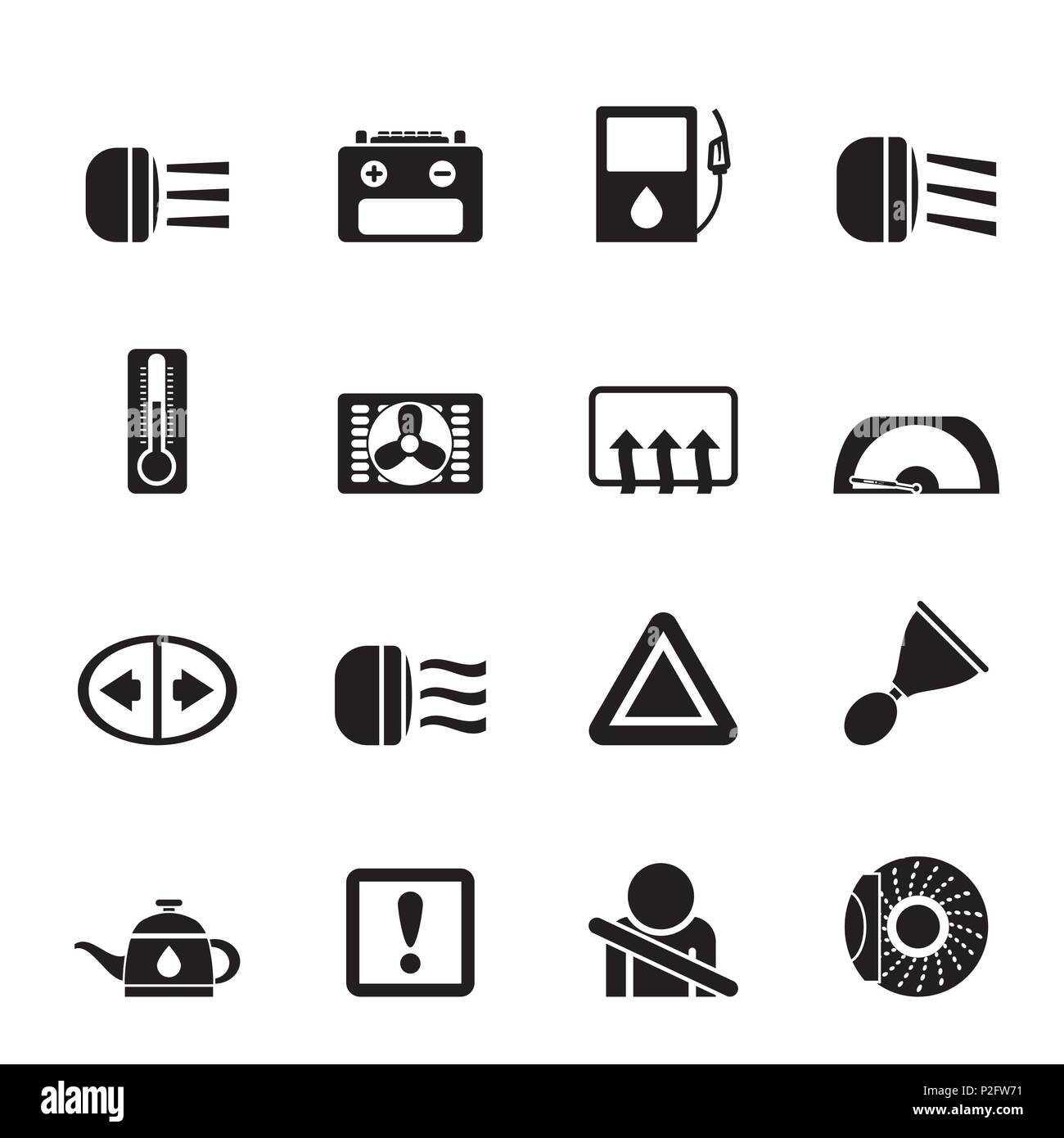 Silhouette Car Dashboard - realistic vector icons set Stock Vector