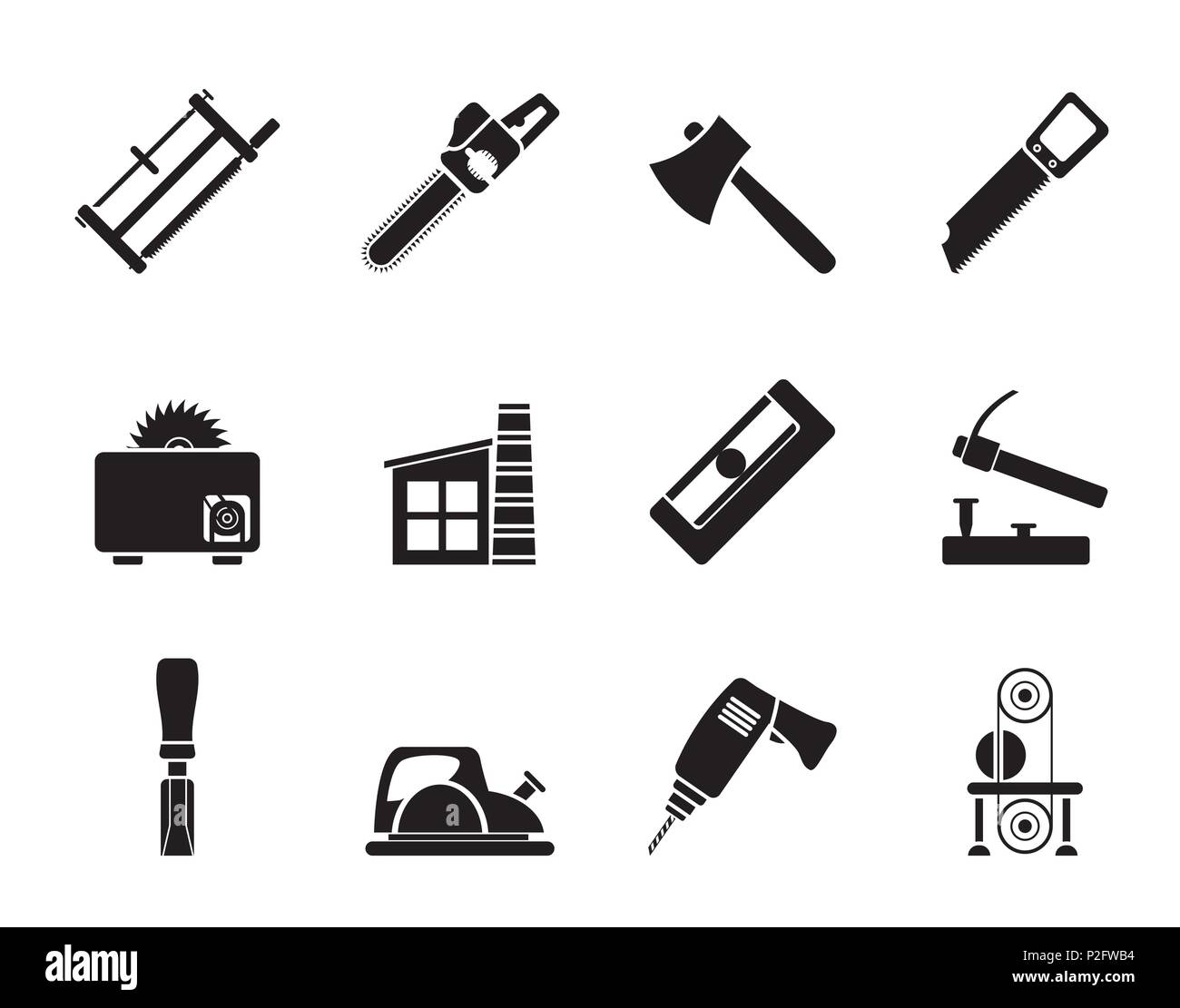 Silhouette Woodworking Industry And Woodworking Tools Icons Vector Icon Set Stock Vector Image Art Alamy