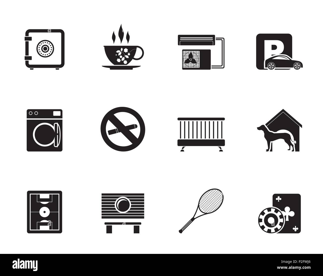 Silhouette hotel and motel amenity icons - vector icon set Stock Vector